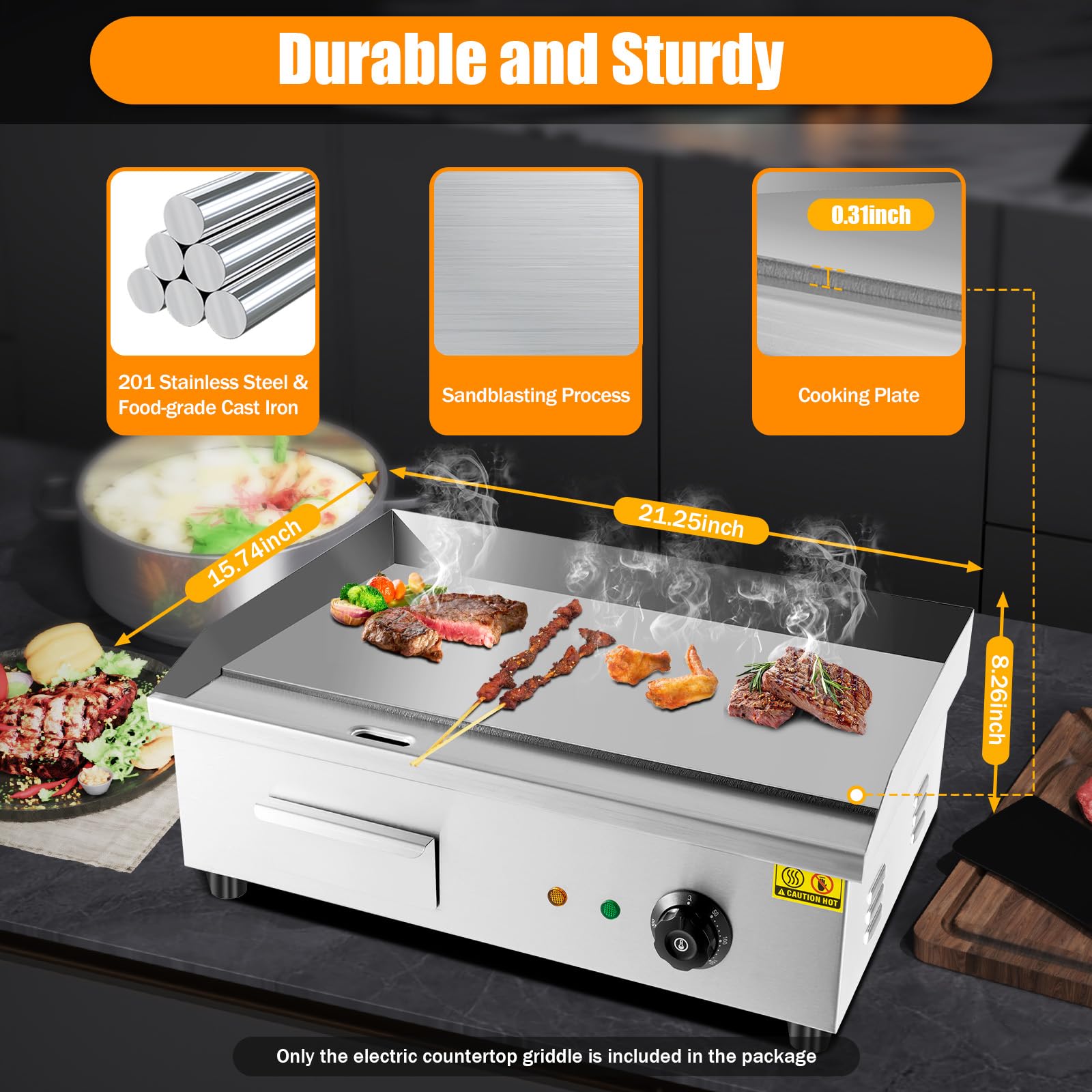 3000W Commercial Electric Griddle - 21.6