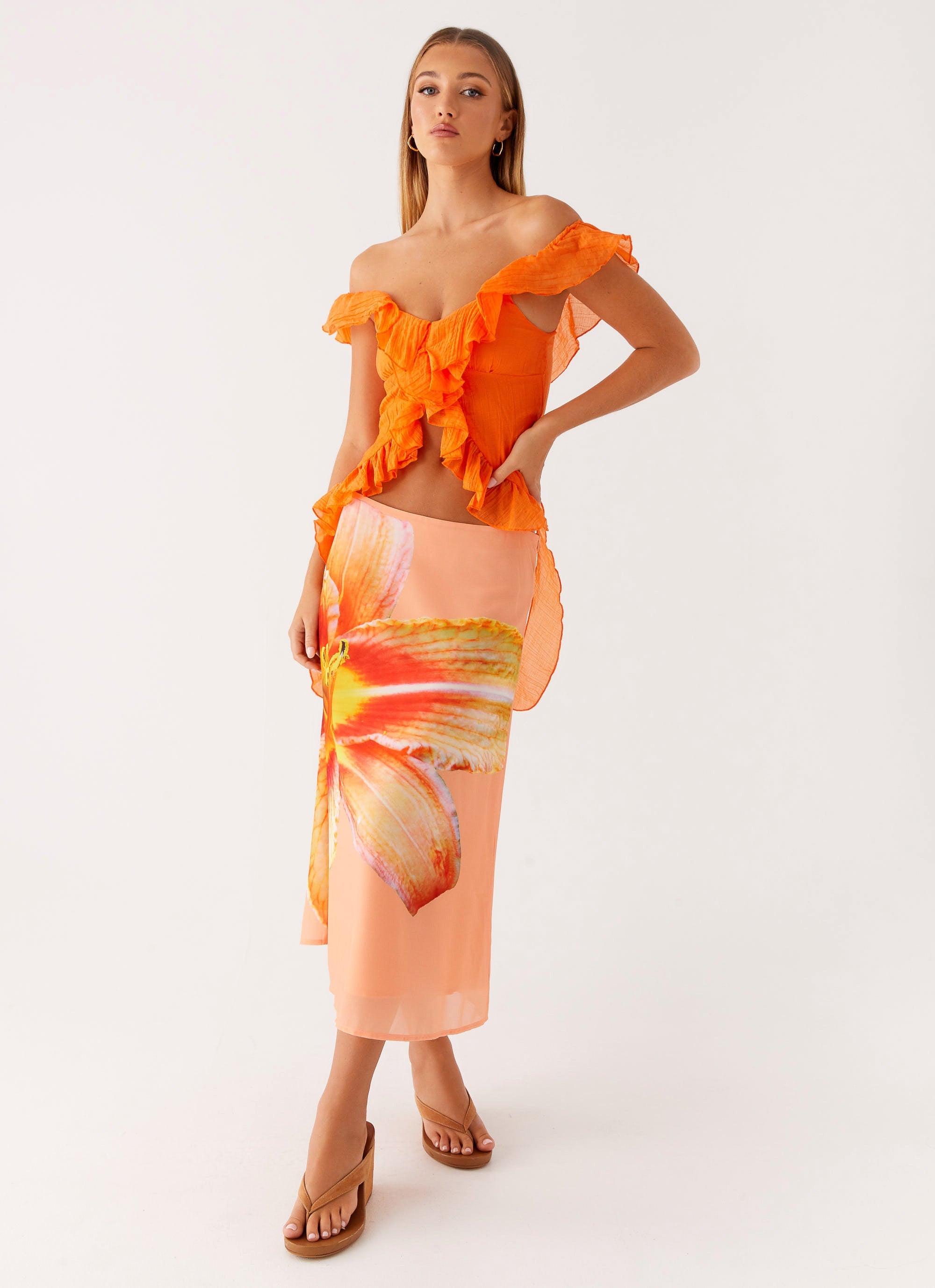 Dylan Off Shoulder Top Women's Fashion Orange Blouse - Perfect for Summer Outfits, Beach Vacations & Casual Date Nights