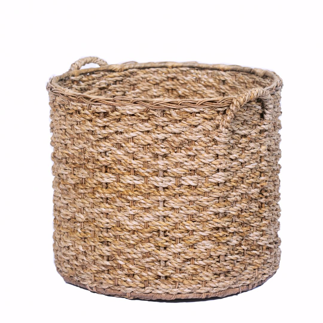 Large Round Woven Wicker Rattan Storage Basket with Handles - Natural Decor Organizer for Baby Toys, Laundry, Magazines & Towels | Perfect for Nursery, Bathroom & Living Room Organization
