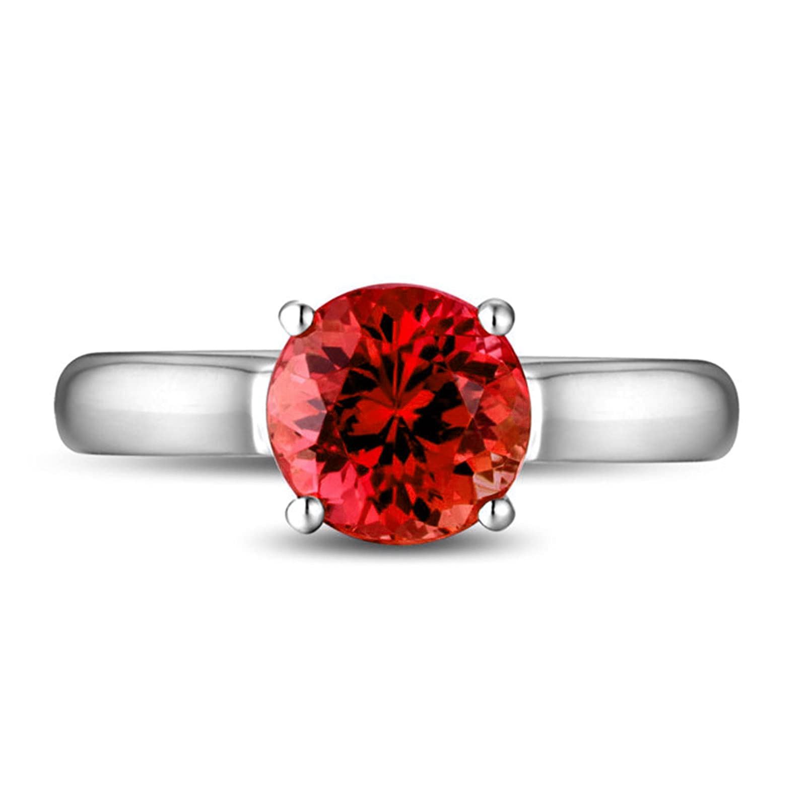 925 Sterling Silver Women's Wedding Band with Round Red Zircon - Valentine's Day Gift Ring for Her, Size 10.5 - Perfect for Engagement, Anniversary & Romantic Occasions