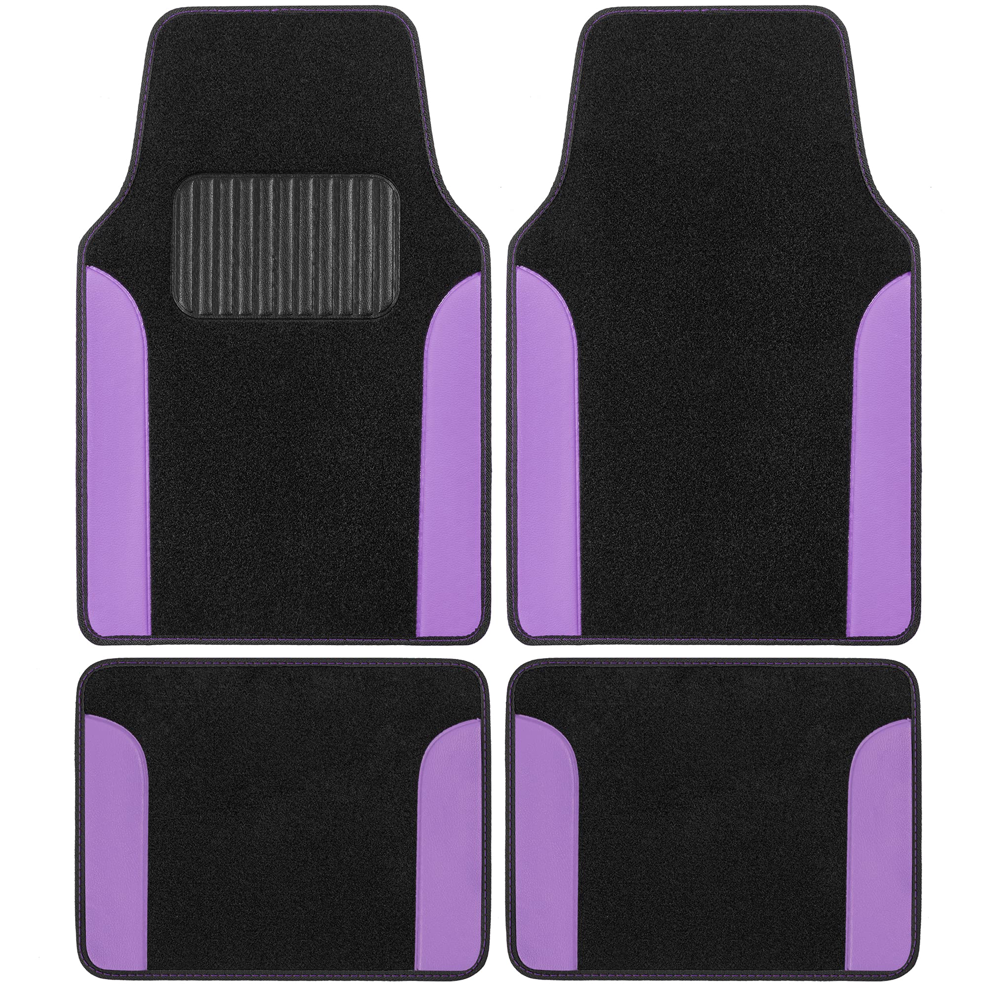 Premium BDK Two-Tone Car Floor Mats - Waterproof Automotive Carpet Mats with Faux Leather Trim & Anti-Slip Heel Pad - Luxury Car Interior Accessories for Sedans, SUVs & Trucks (Purple) - Perfect for Daily Commute, Road Trips & All-Weather Protection