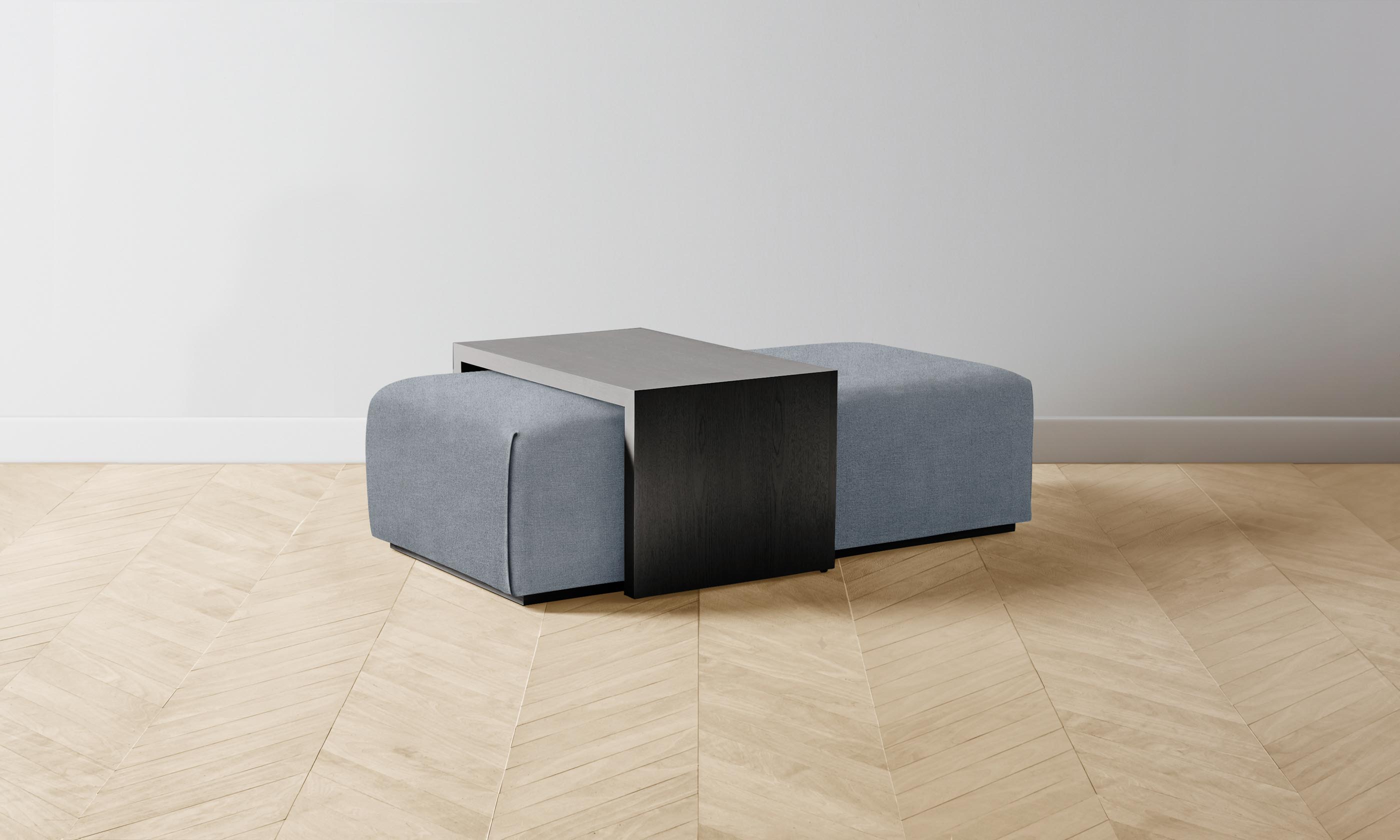 The Bowery Ottoman - Performance Mélange Weave Aegean - Modern Living Room Footrest & Accent Stool for Home Decor