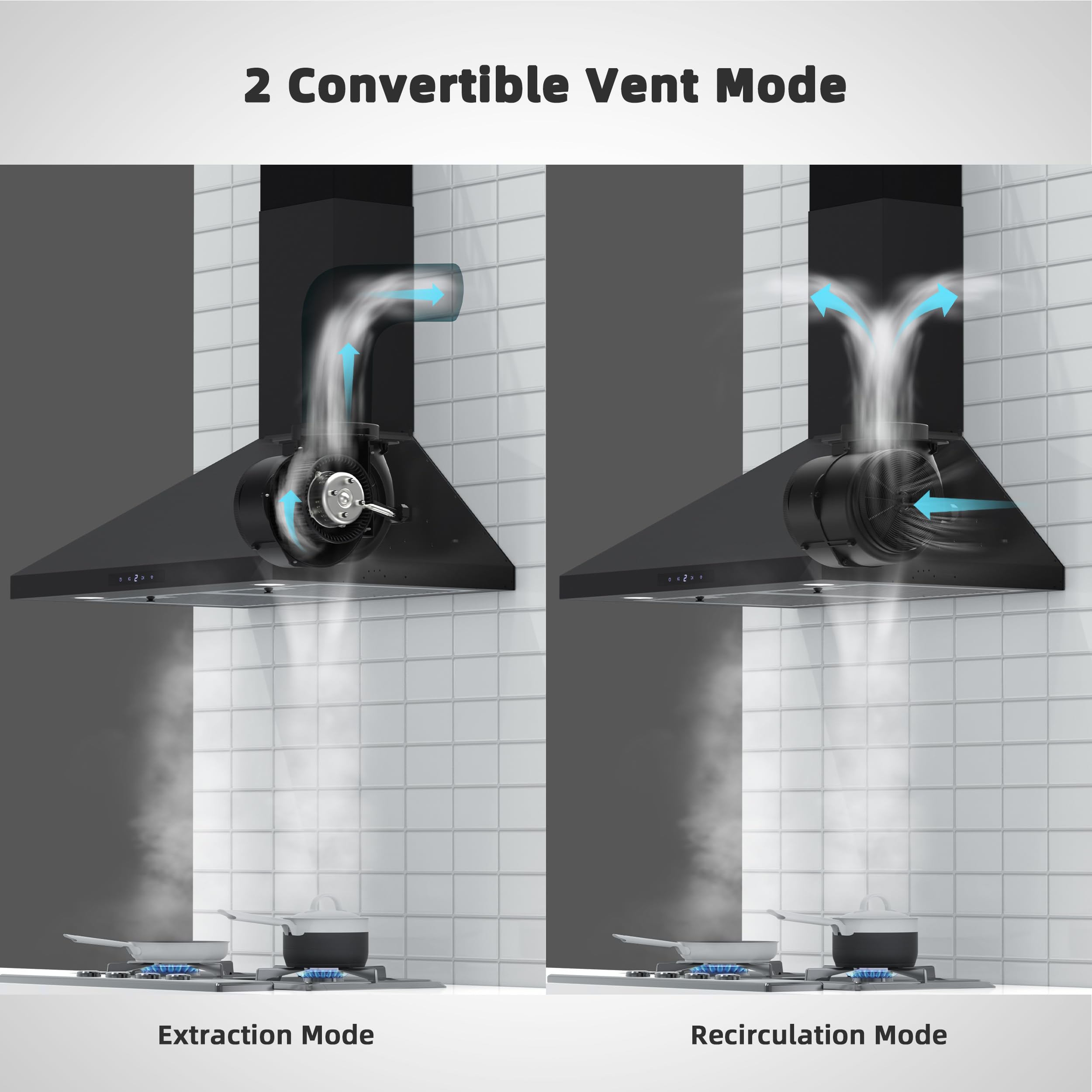 FIREGAS 30-inch Black Convertible Wall Mount Range Hood - 450 CFM Kitchen Vent Hood with Brushless Motor, 9-Speed Fan, LED Lights & Permanent Filters - Ideal for Home Kitchens, Restaurants & Cooking Spaces