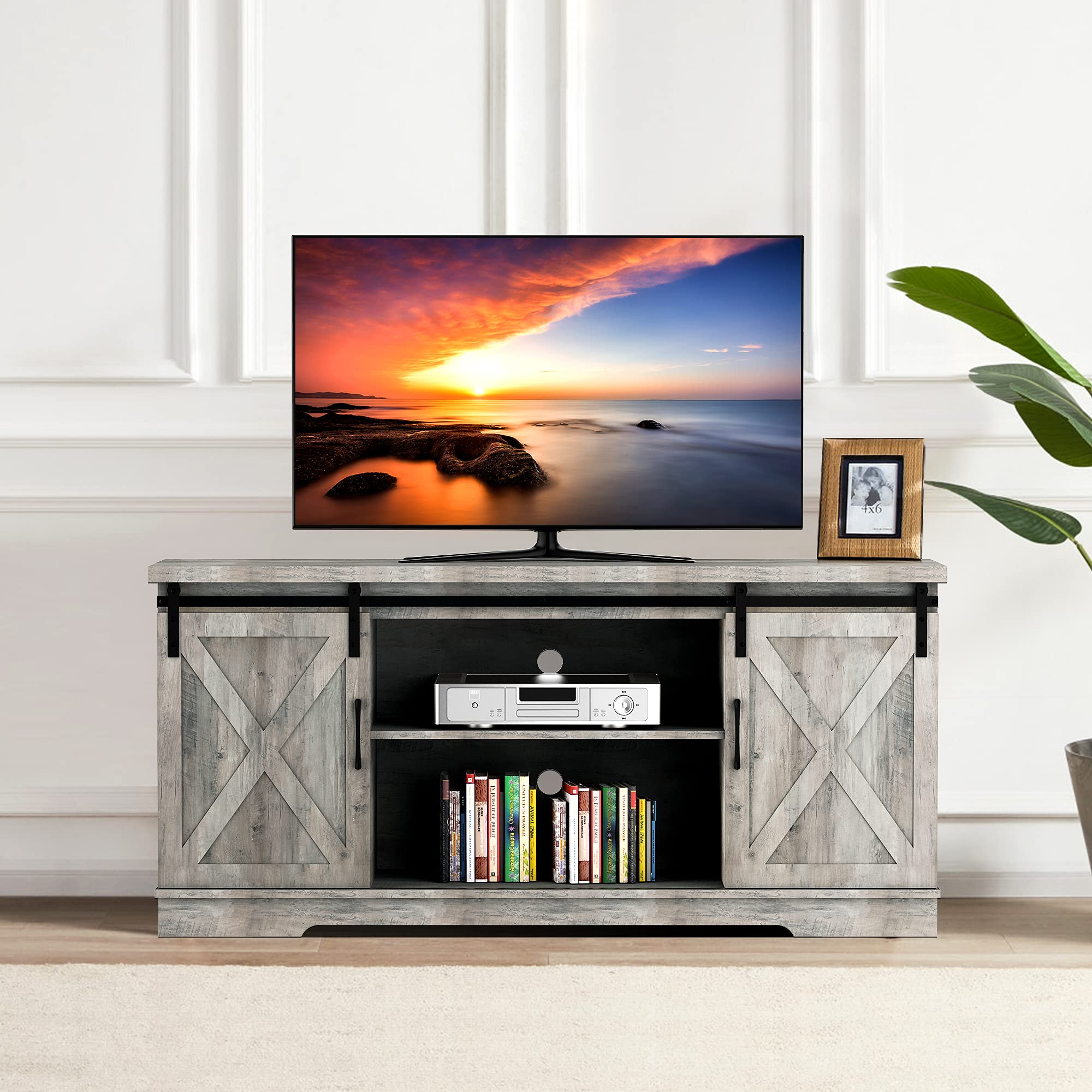 Rustic TV Stand for 65 Inch TV - Farmhouse Double Barn Door Entertainment Center with Adjustable Shelves, Media Console & Storage Cabinet - Perfect for Living Room, Home Theater & Farmhouse Decor