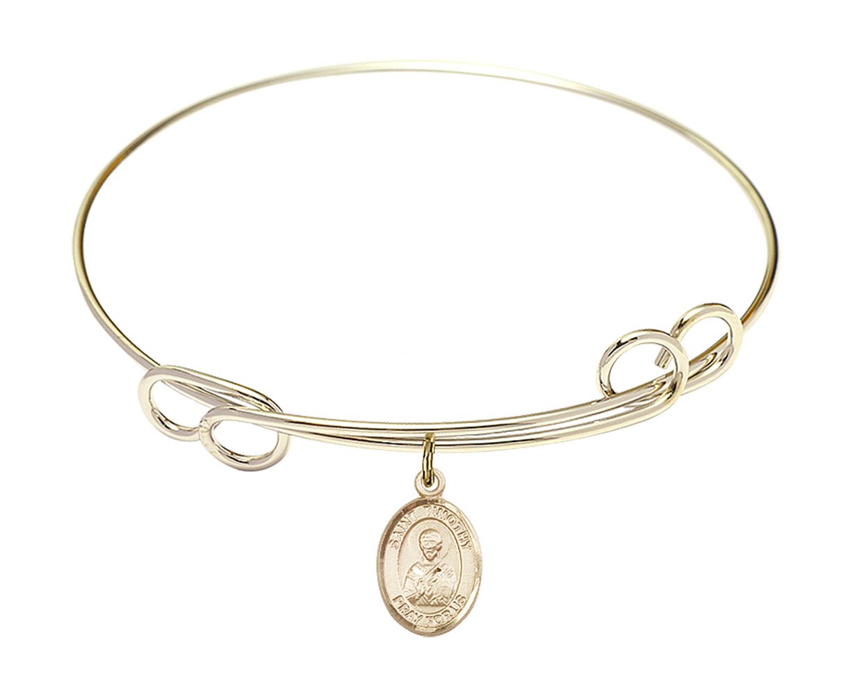 DiamondJewelryNY Double Loop Bangle Bracelet with St. Timothy Charm - Elegant Jewelry for Women, Perfect Gift for Birthday, Anniversary & Special Occasions