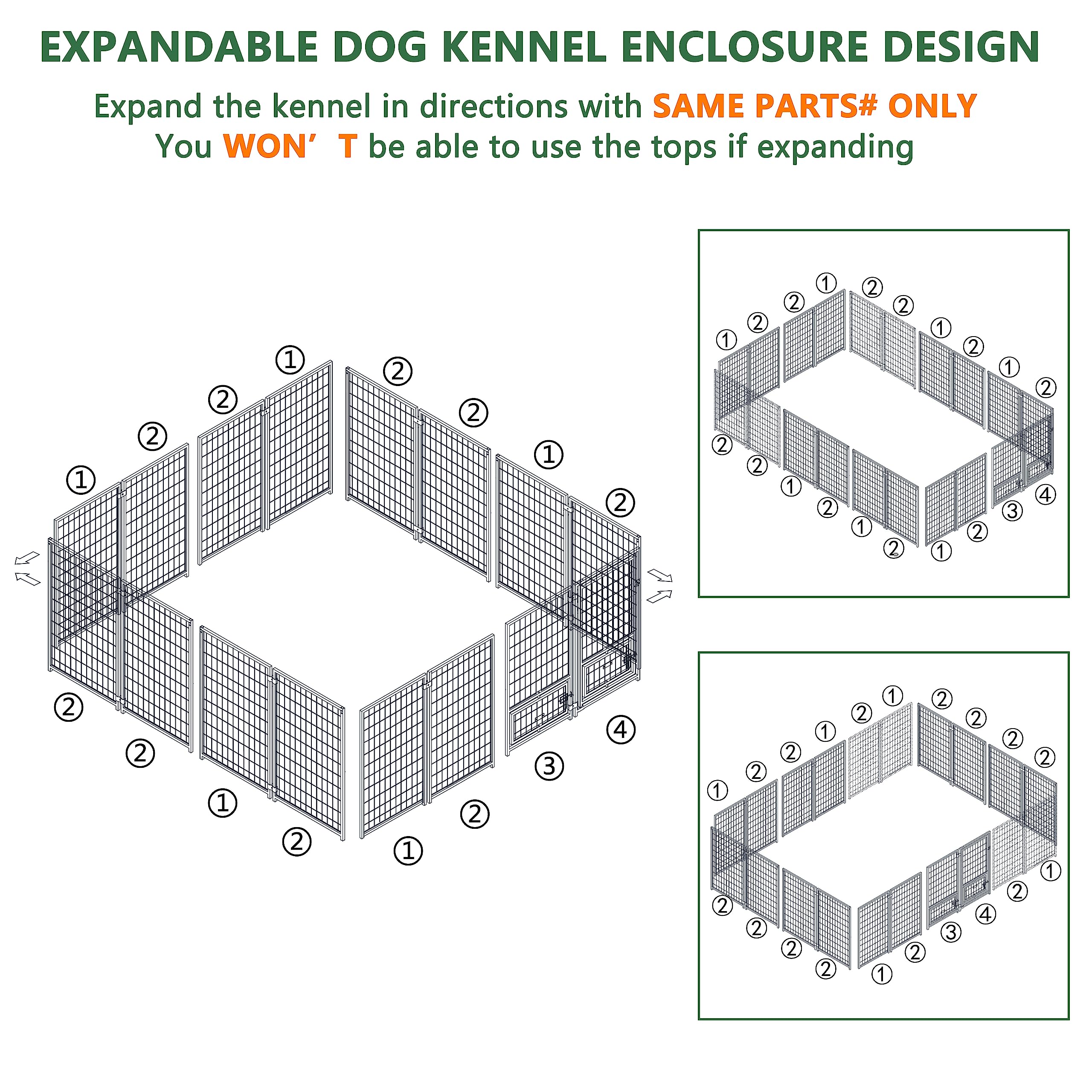 VEIKOU 10'x10' Heavy Duty Outdoor Dog Kennel - Large Metal Dog Cage with Upgraded Canopy, Rotating Feeding Doors & Powder Coated Steel Frame - Includes 2 Bowls - Perfect for Backyard, Patio, or Kennel Use