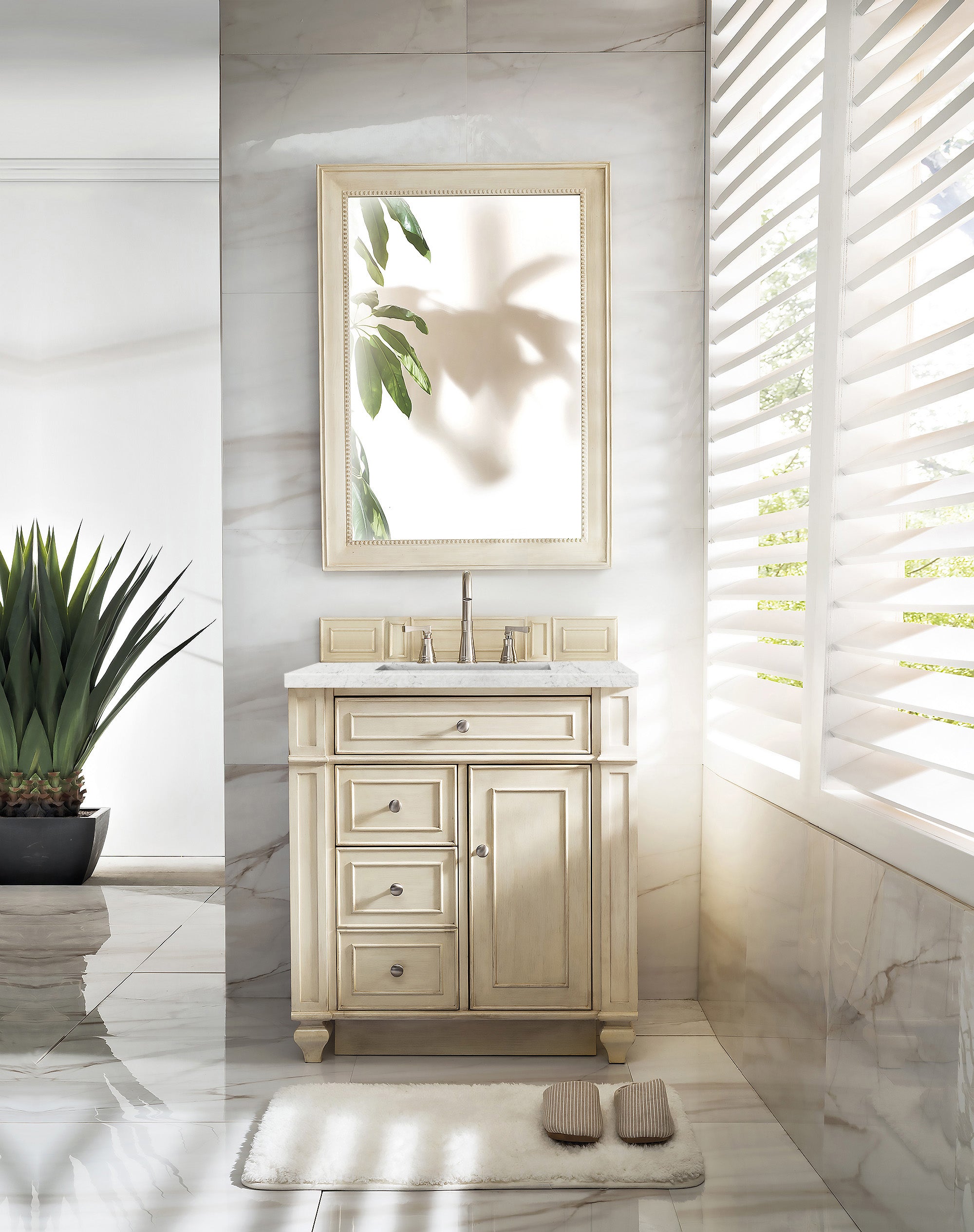 Bristol 30 Inch Single Bathroom Vanity with 3CM Arctic Fall Solid Surface Top in Vintage Vanilla - Perfect for Small Bathrooms, Powder Rooms & Home Renovations