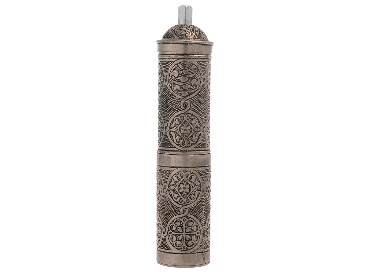 Premium Antique Silver Manual Coffee Grinder for Turkish, Greek & Arabic Coffee Beans - Hand Mill for Spices, Pepper & Salt - Brass Construction - Perfect for Home Brewing & Gourmet Cooking