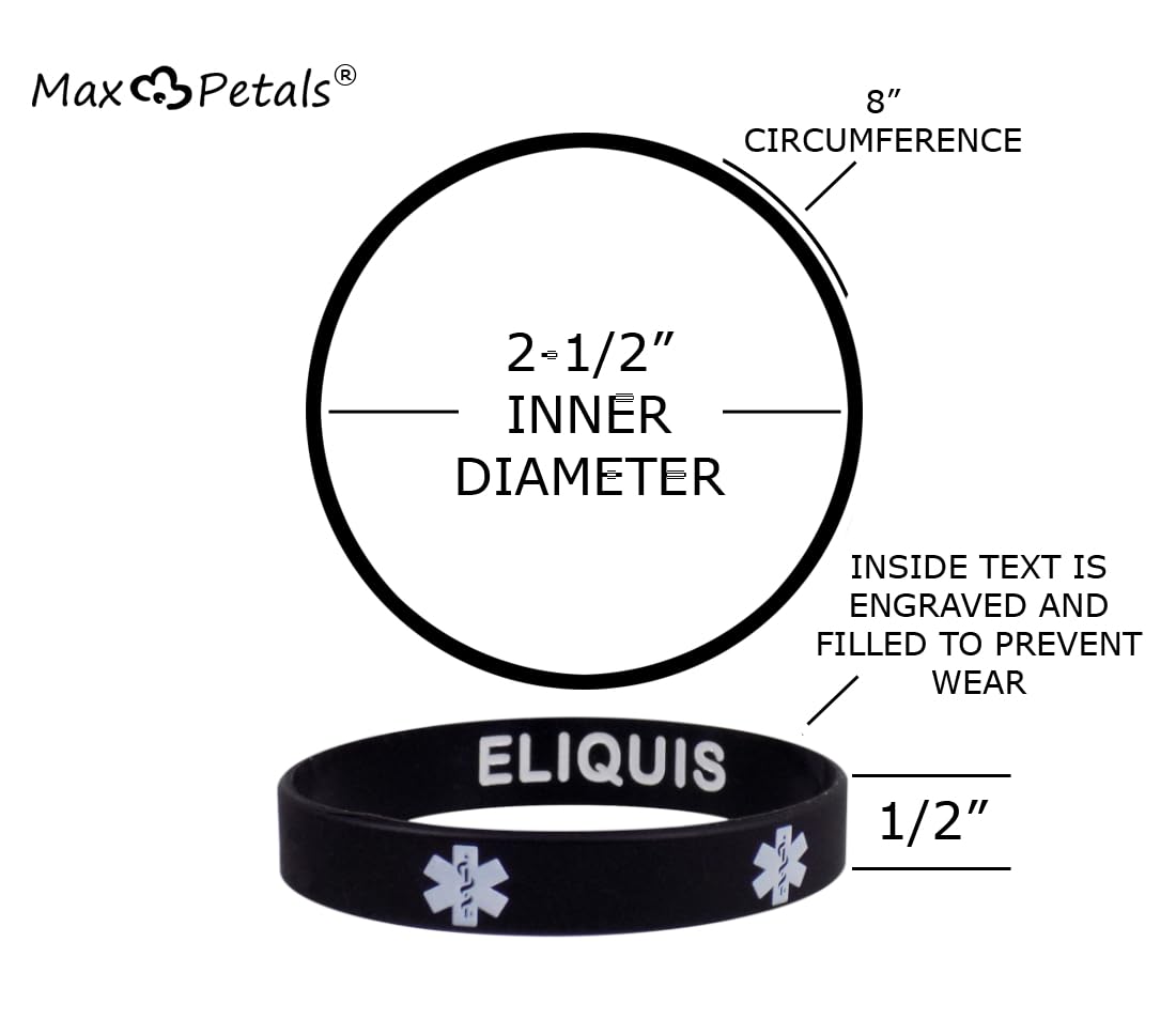 ELIQUIS Medical Alert Silicone Bracelets - 5 Pack Waterproof Wristbands for Emergency Health Identification | Ideal for Patients, Seniors & Outdoor Activities