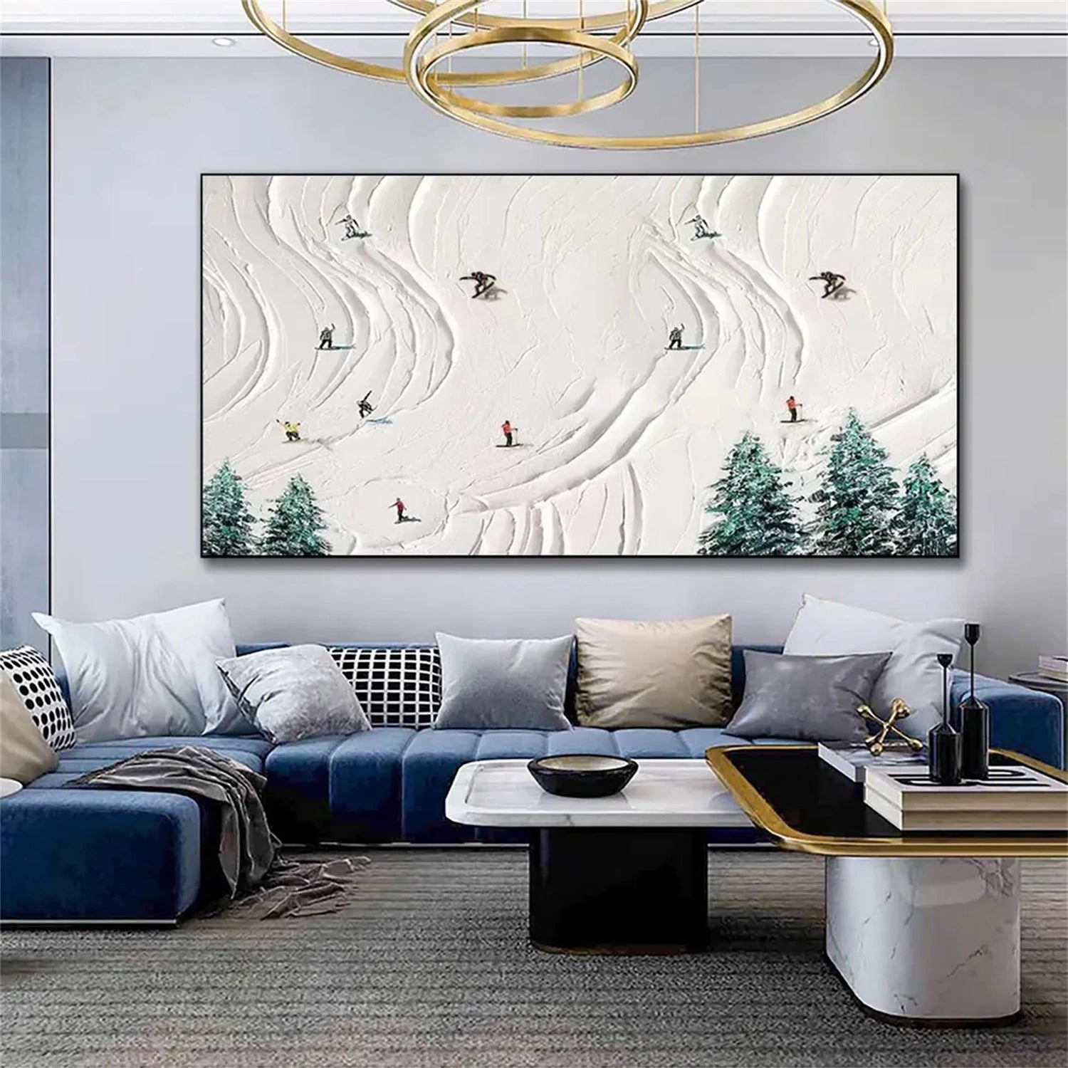 SP037 Skiing Sport Art Textured Canvas Painting - Perfect for Winter Home Decor & Ski Lodge Wall Art