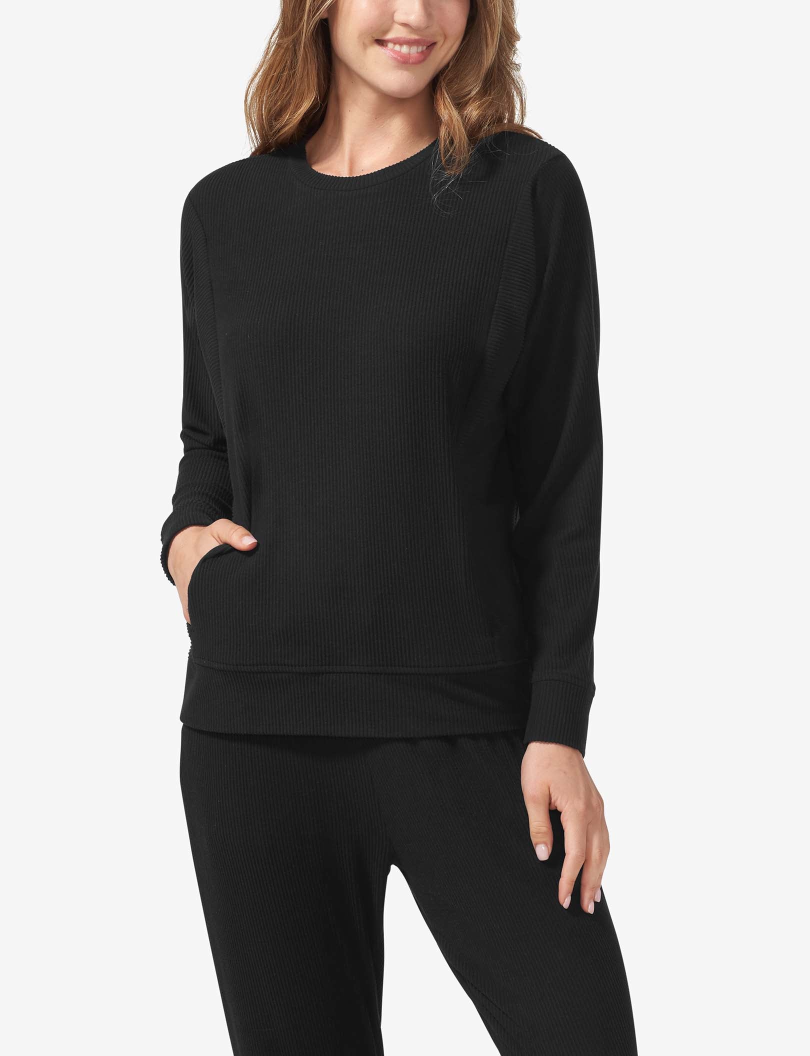 Women's Zen Ribbed Crew Neck Sweatshirt - Soft Casual Pullover for Yoga, Lounge & Everyday Wear | Cozy Fall Winter Essential