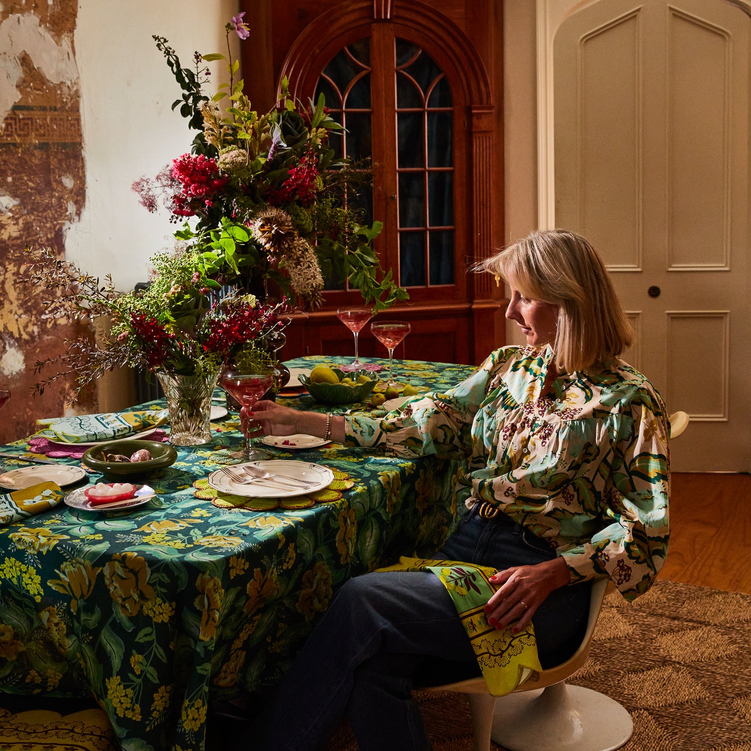 Margot Tablecloth - Waterproof & Stain-Resistant Forest Green Table Cover for Indoor/Outdoor Dining, Picnics, and Parties - 60x84 Inches