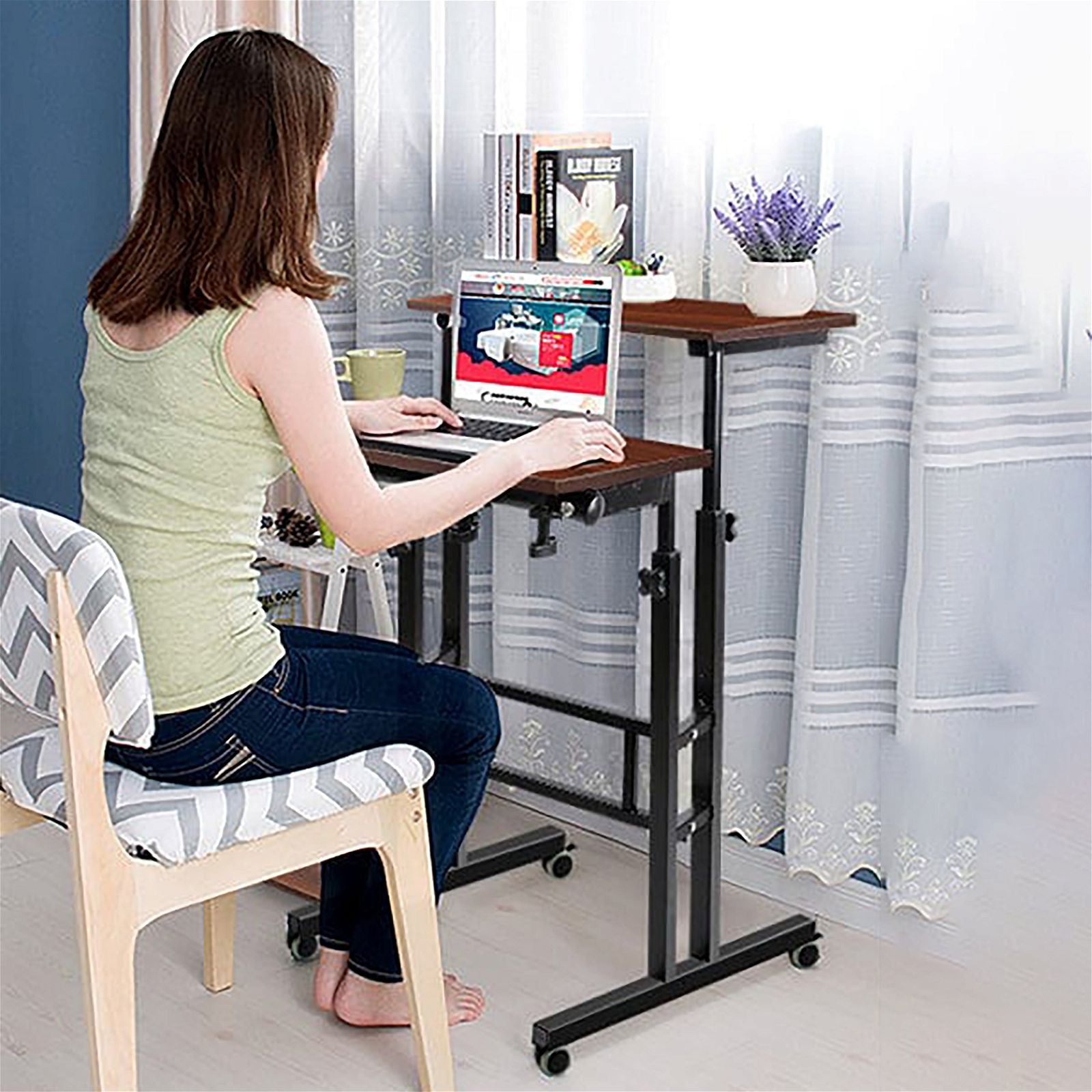 Dark Wood Twin Laptop Table Desk - Adjustable Portable Workstation for Home Office, Bed, Couch & Outdoor Use
