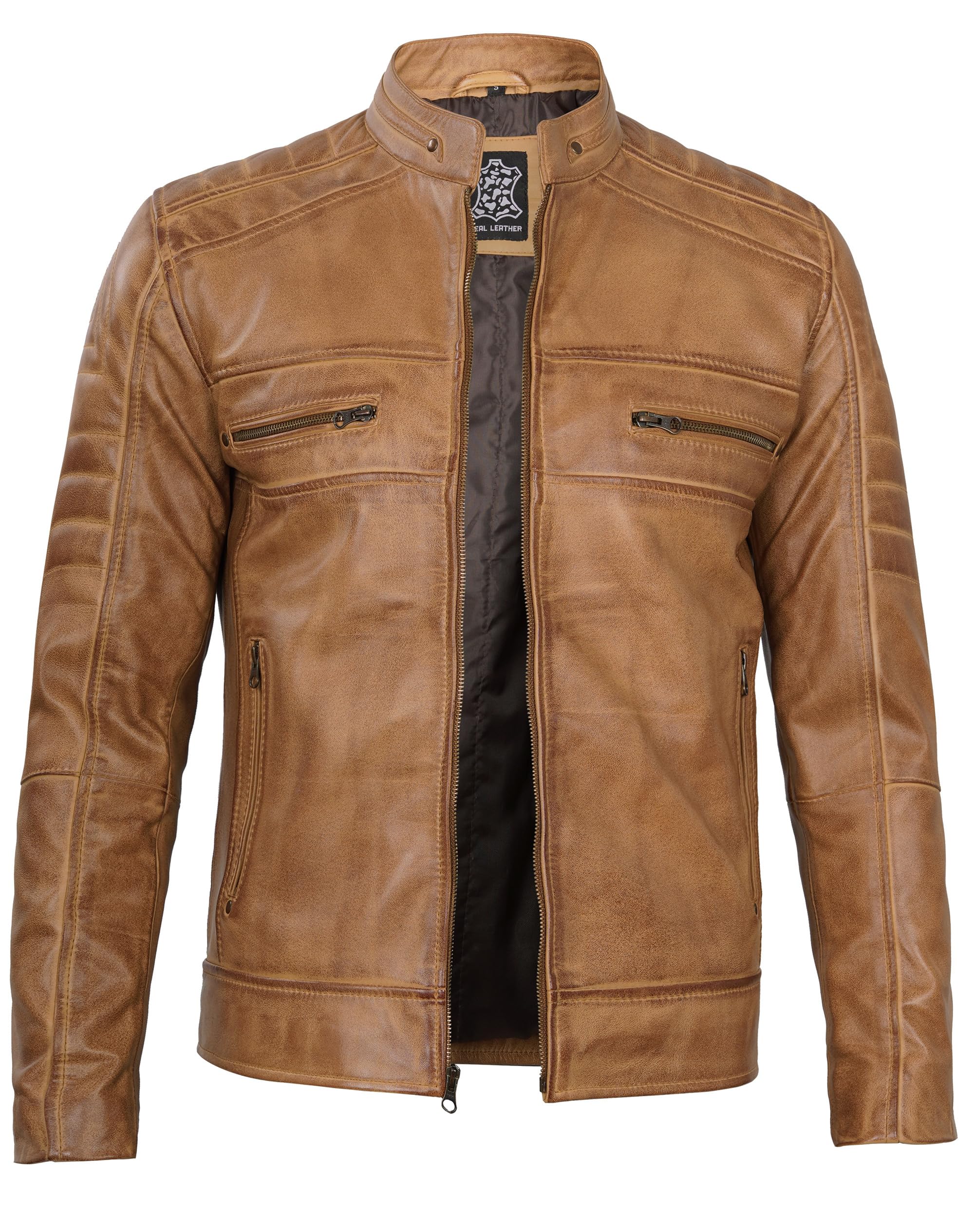 Decrum Men's Real Lambskin Leather Jacket - Stylish Cafe Racer Motorcycle Jacket for Men | Perfect for Riding, Casual Wear & Fashion Outfits