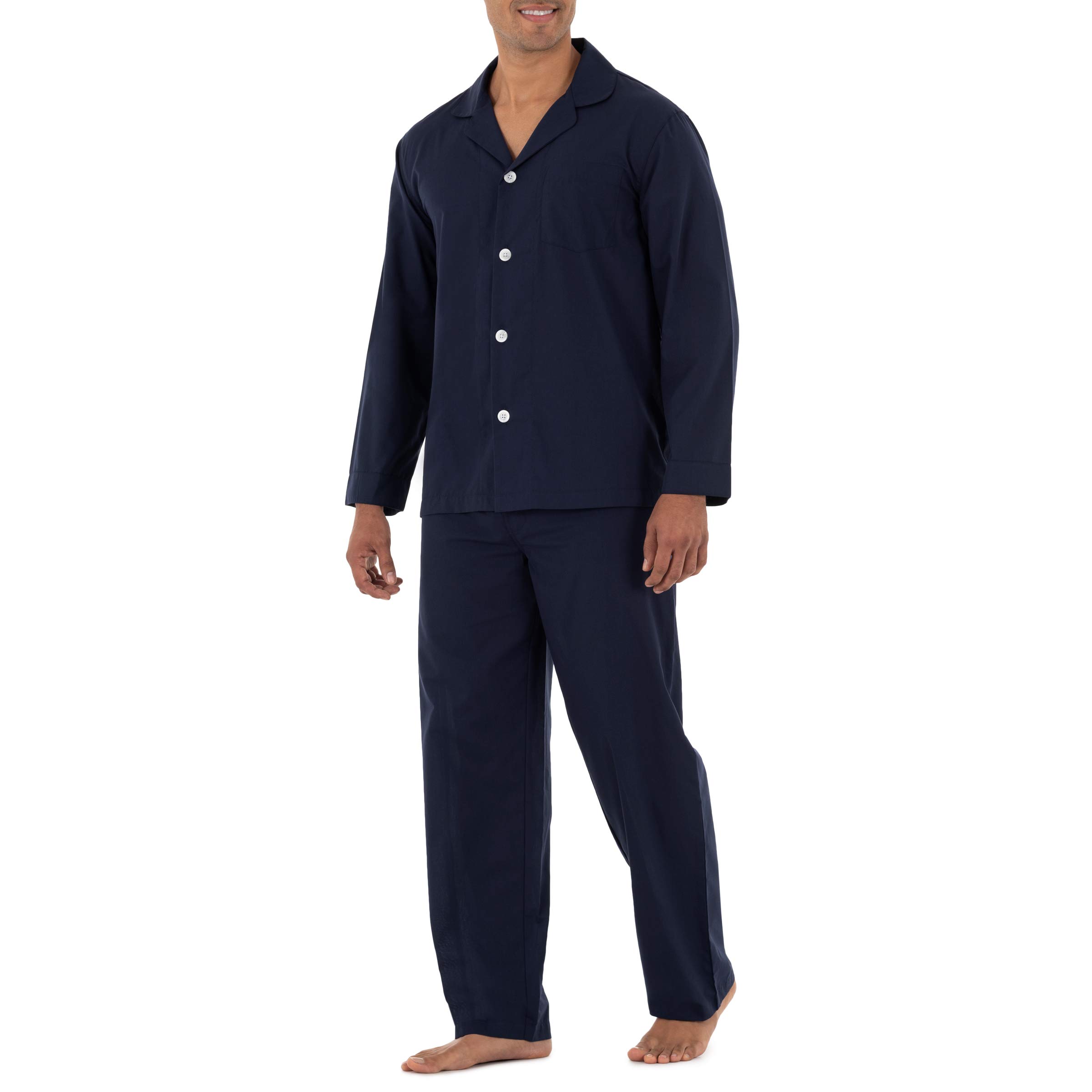 Fruit of the Loom Men's Long Sleeve Broadcloth Pajama Set - Soft Cotton Sleepwear for Men, Comfortable Lounge Pajamas for Relaxing at Home or Sleeping