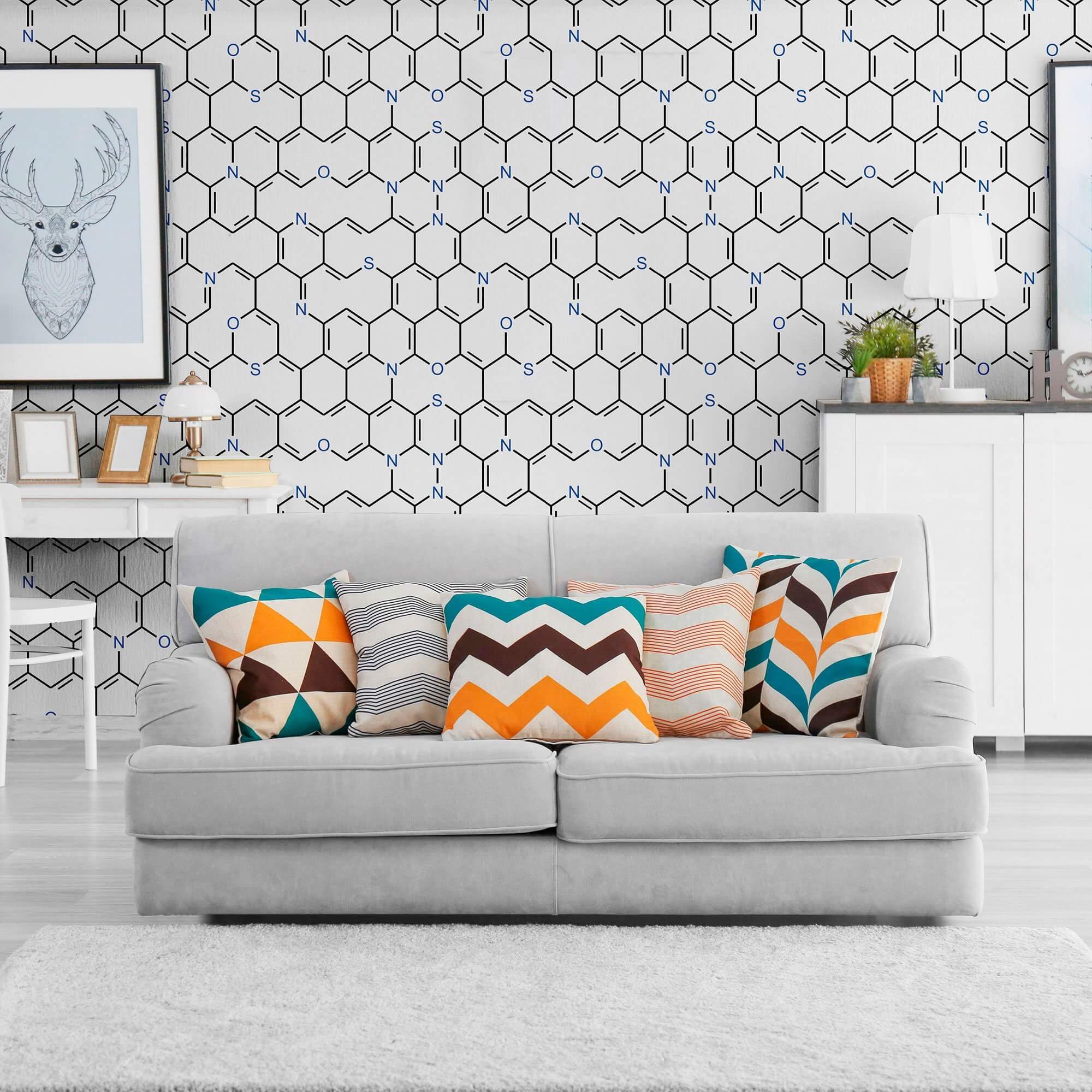 White and Black Chemistry Themed Peel and Stick Removable Wallpaper - Self-Adhesive Decorative Wall Covering for Home, Office, or Classroom Decor