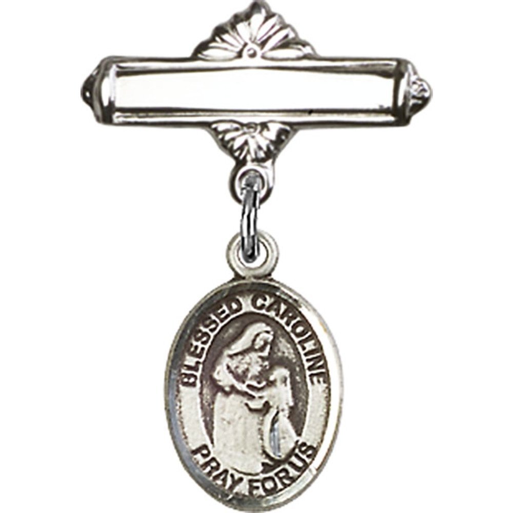 Blessed Caroline Gerhardinger Sterling Silver Baby Badge - 1 X 5/8 Inch Polished Charm Pin for Christening, Baptism & First Communion Gifts