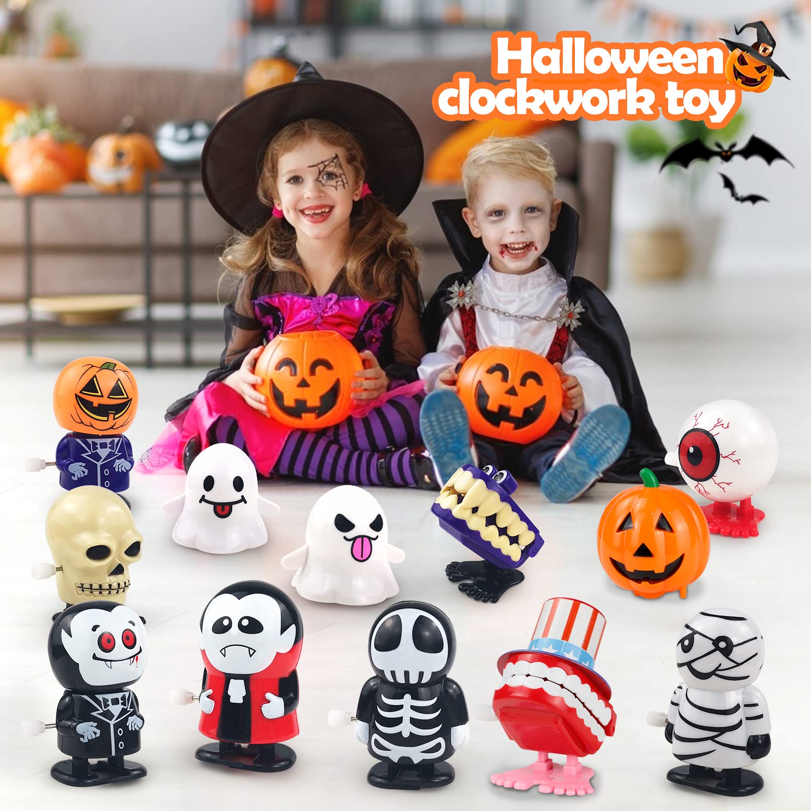 18 Pcs Halloween Wind Up Toys for Kids - Fun Clockwork Jumping & Walking Toys, Educational Party Favors for Toddlers, Boys & Girls | Perfect for Halloween Parties, Goody Bags & Classroom Rewards