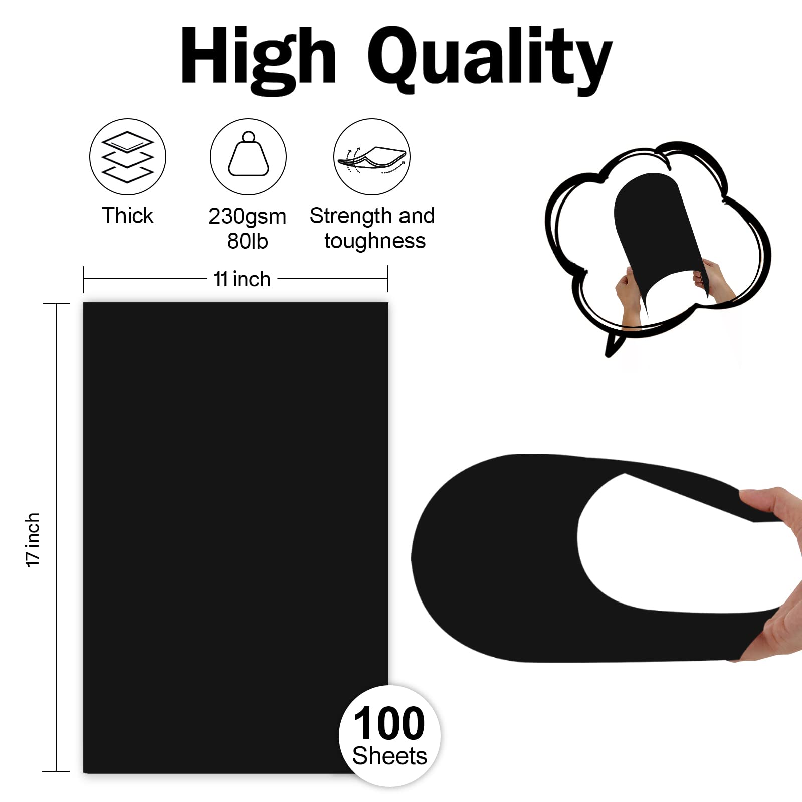 100 Sheets Black Cardstock Paper 11x17 Inches, 80lb Heavyweight Legal Printer Paper for Halloween Decorations, Arts & Crafts, Ledger, Tabloid Size Posters - Perfect for DIY Projects, Scrapbooking & Office Use