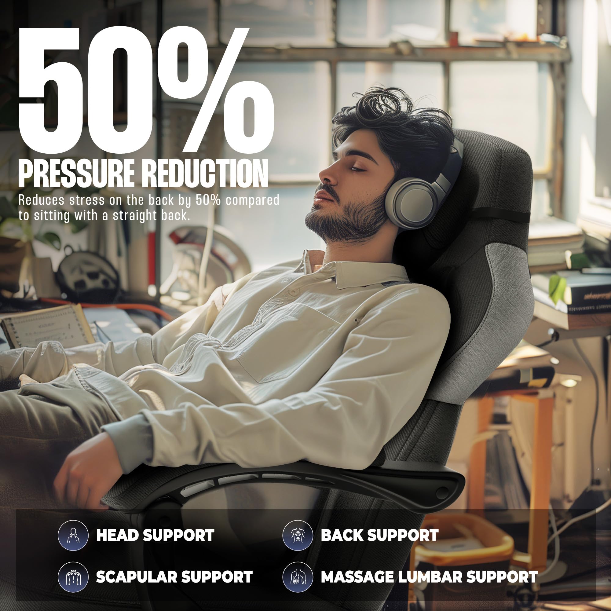 Dowinx Ergonomic Fabric Gaming Chair with Adjustable Footrest & Lumbar Massage - Heavy Duty Computer Game Chair for Adults Up to 200lbs - Perfect for Esports, Office Work & Home Gaming Setup (Black)