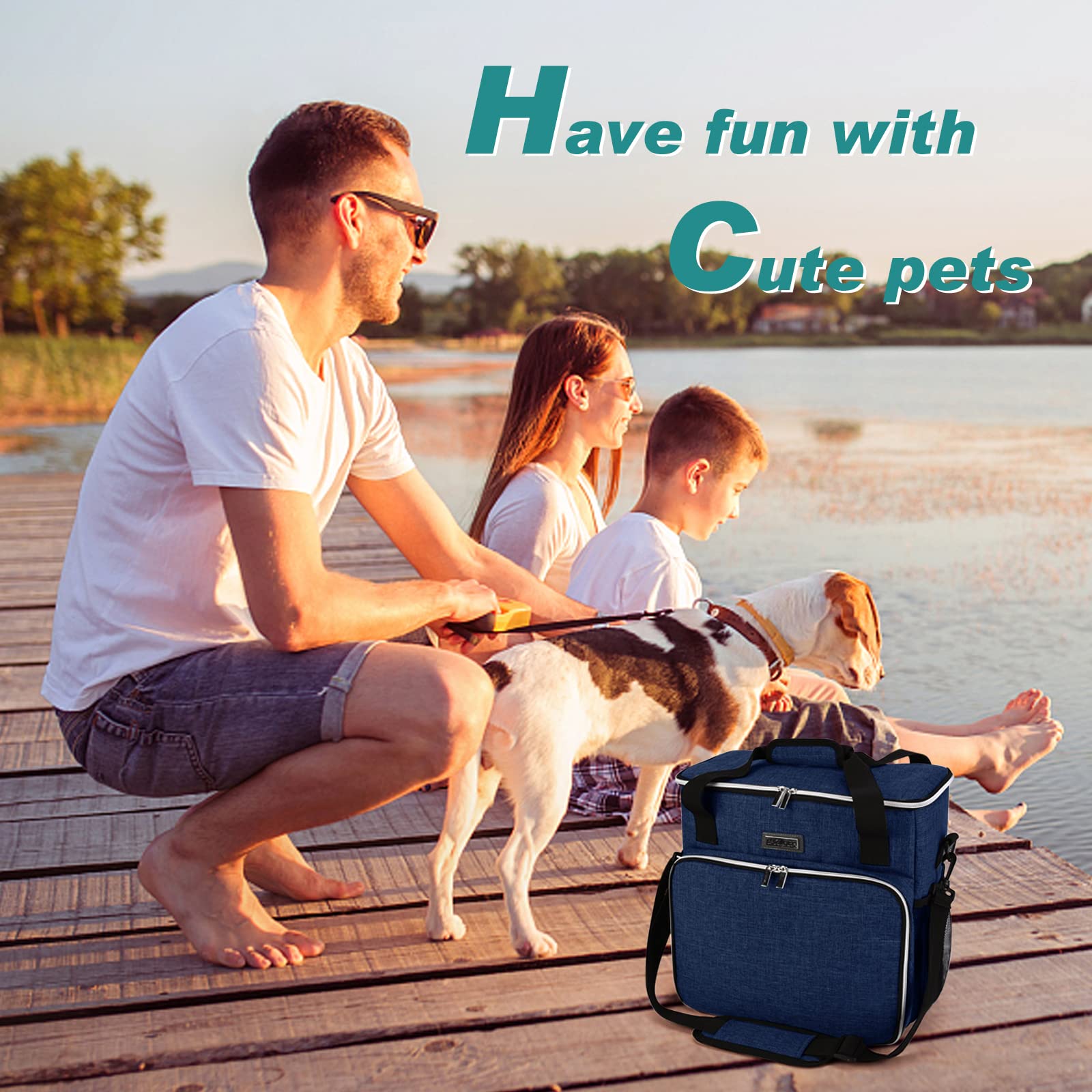 BAGLHER Pet Travel Bag with Bowls & Containers for Dogs - Dark Blue