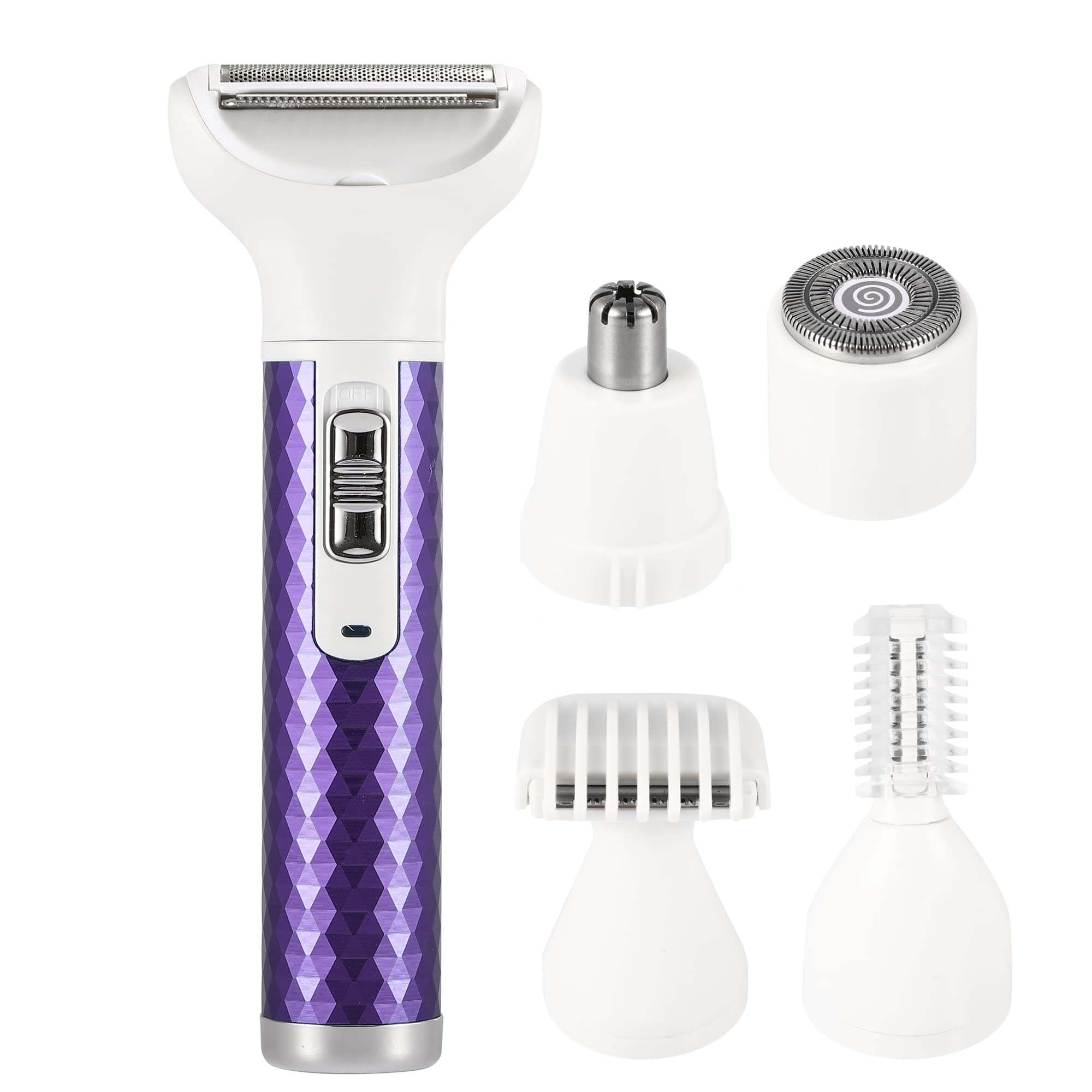 VOCOSTE 5-in-1 Electric Razor for Women - Rechargeable Cordless Wet/Dry Shaver for Face, Legs & Bikini Line - Portable Hair Trimmer & Body Groomer (Purple) | Perfect for Travel, Gym & Quick Touch-Ups