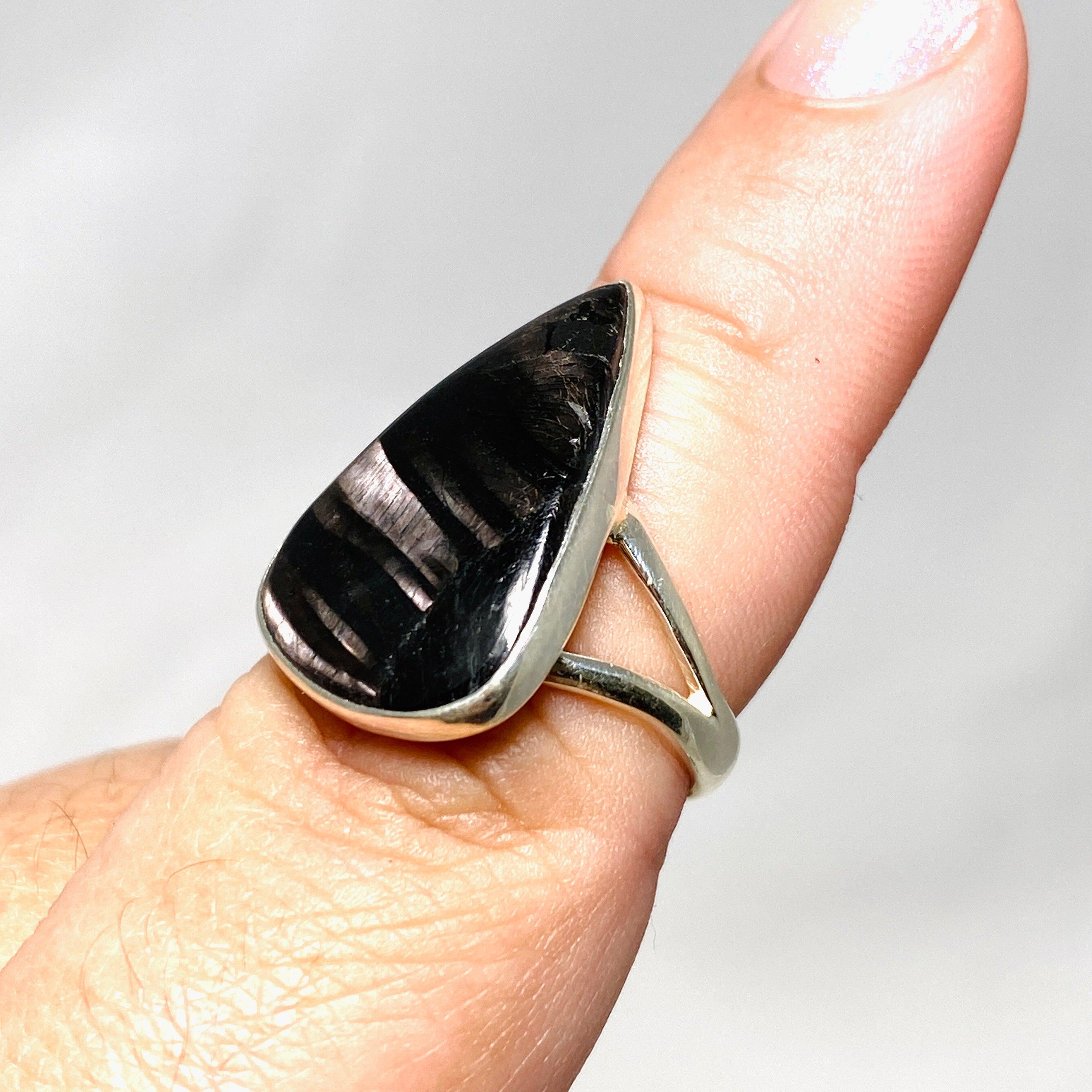 Hypersthene Teardrop Split Band Ring - Size 8 - KRGJ3150 - Elegant Jewelry for Women, Perfect for Weddings, Parties & Everyday Wear