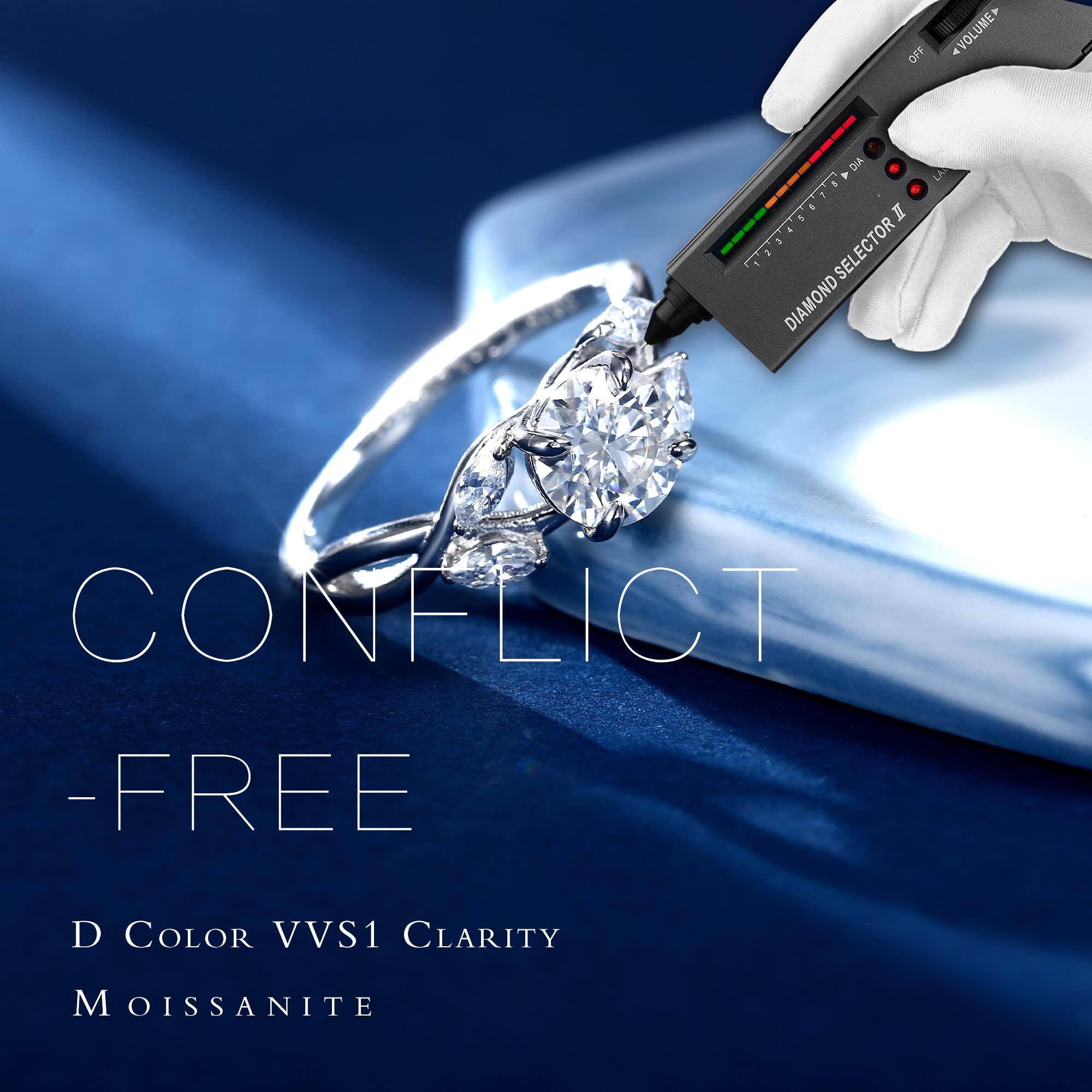 MOOSEA 1.2ct D Color VVS1 Clarity Lab-Created Moissanite Engagement Ring for Women - 925 Sterling Silver Twig Design Wedding Band, Elegant Jewelry Gift for Brides, Anniversaries & Special Occasions