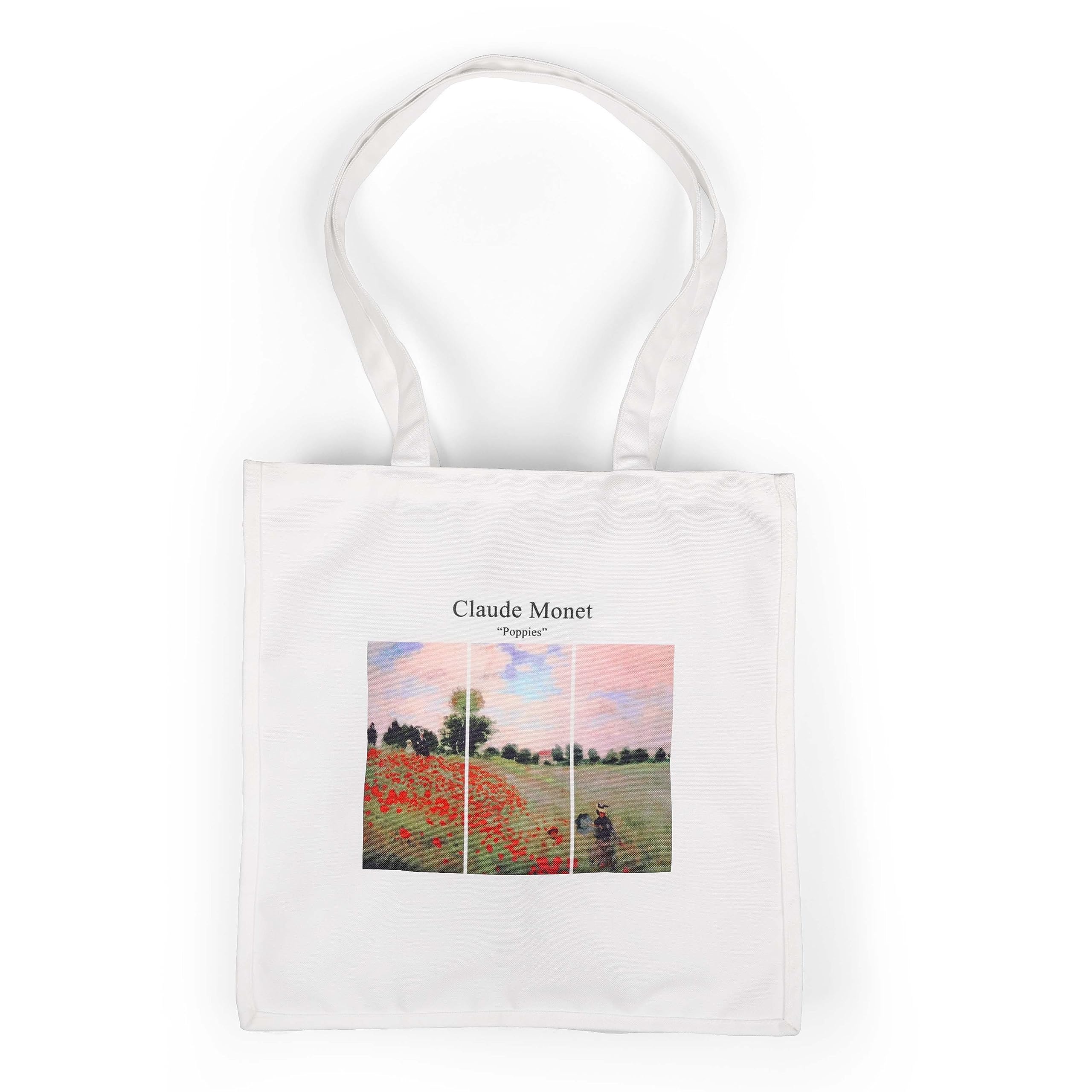 Monet Poppies Canvas Tote Bag with Zipper Pocket - Women's Stylish Shopping & Beach Tote