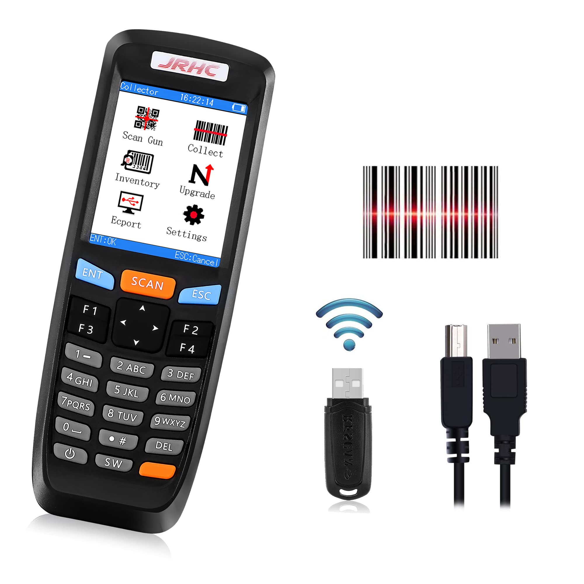 1D Wireless Barcode Scanner - JRHC Laser Inventory Scanner with LCD Screen | Portable Cordless Scan Gun for Retail Stores, Supermarkets, Warehouses & Libraries | Ideal for Stock Management, POS Systems & Medical Records Tracking