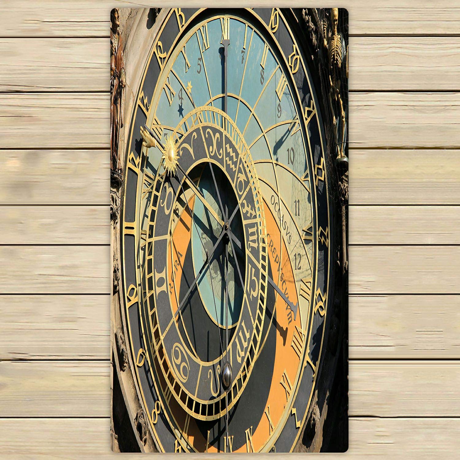 ABPHQTO Prague Astronomical Clock Design Beach Towel - 30x56 Inch Large Quick-Dry Bath Towel for Pool, Spa, Travel & Outdoor Activities - Perfect for Beach, Gym, Yoga & Picnics