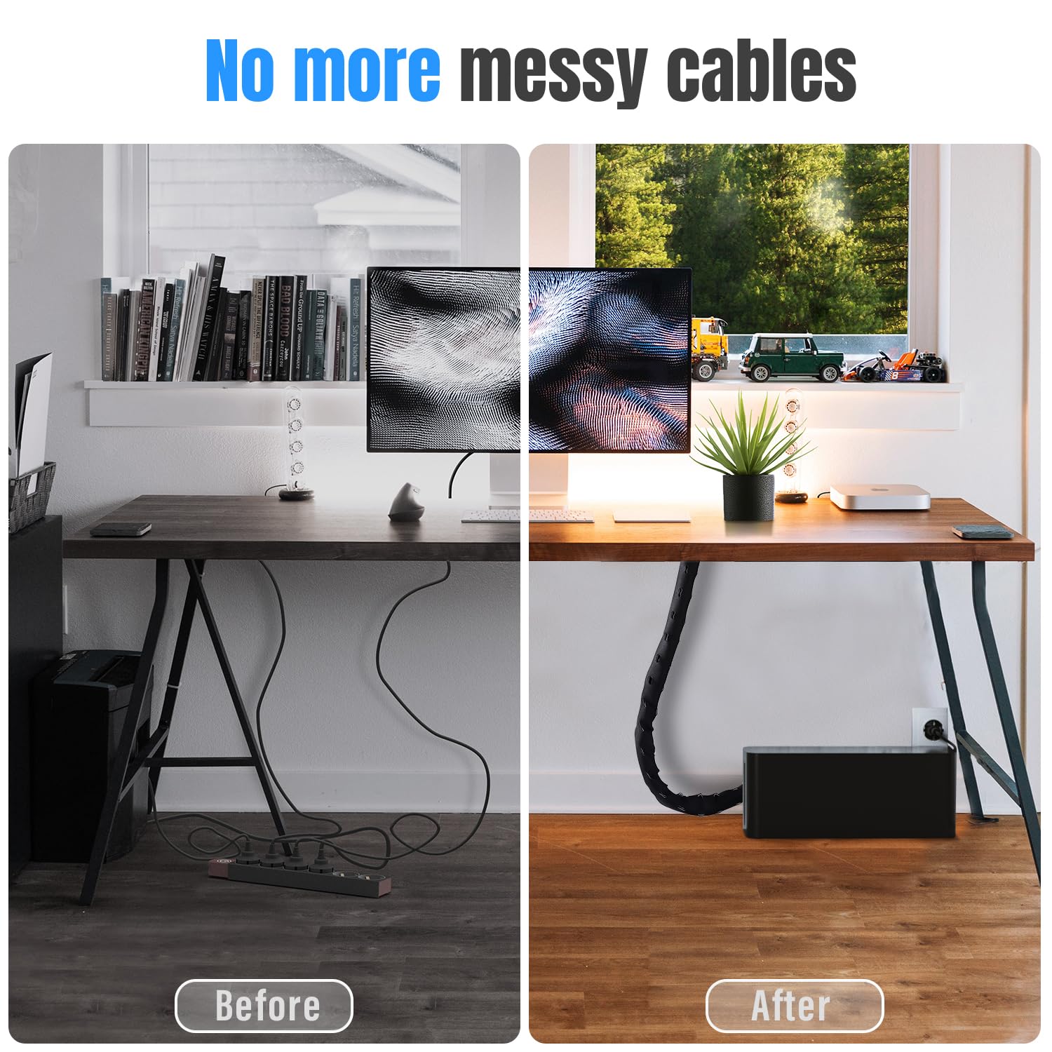 Tokye® Large Cable Management Box - Cord Organizer & Power Strip Hider for Desk, Gaming PC, TV | White & Black Edition | Perfect for Home Office, Entertainment Center & Workspace Organization