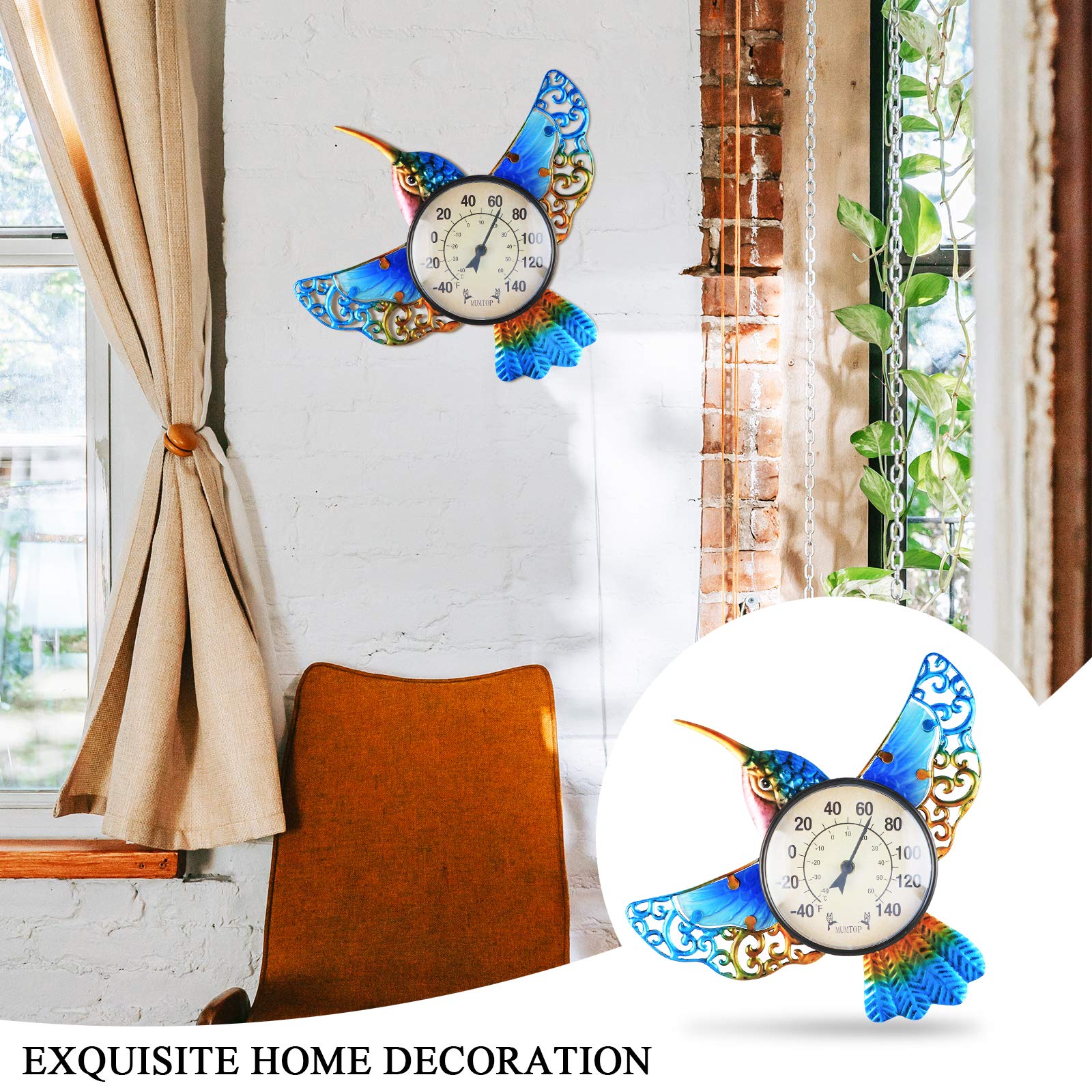 Accurate Indoor Outdoor Thermometer Hygrometer - Wall Mounted Weather Thermometer for Patio, Garden, Home - No Battery Required, Hanging Decor with Hummingbird Design | Perfect for Home, Office, Greenhouse & Weather Monitoring