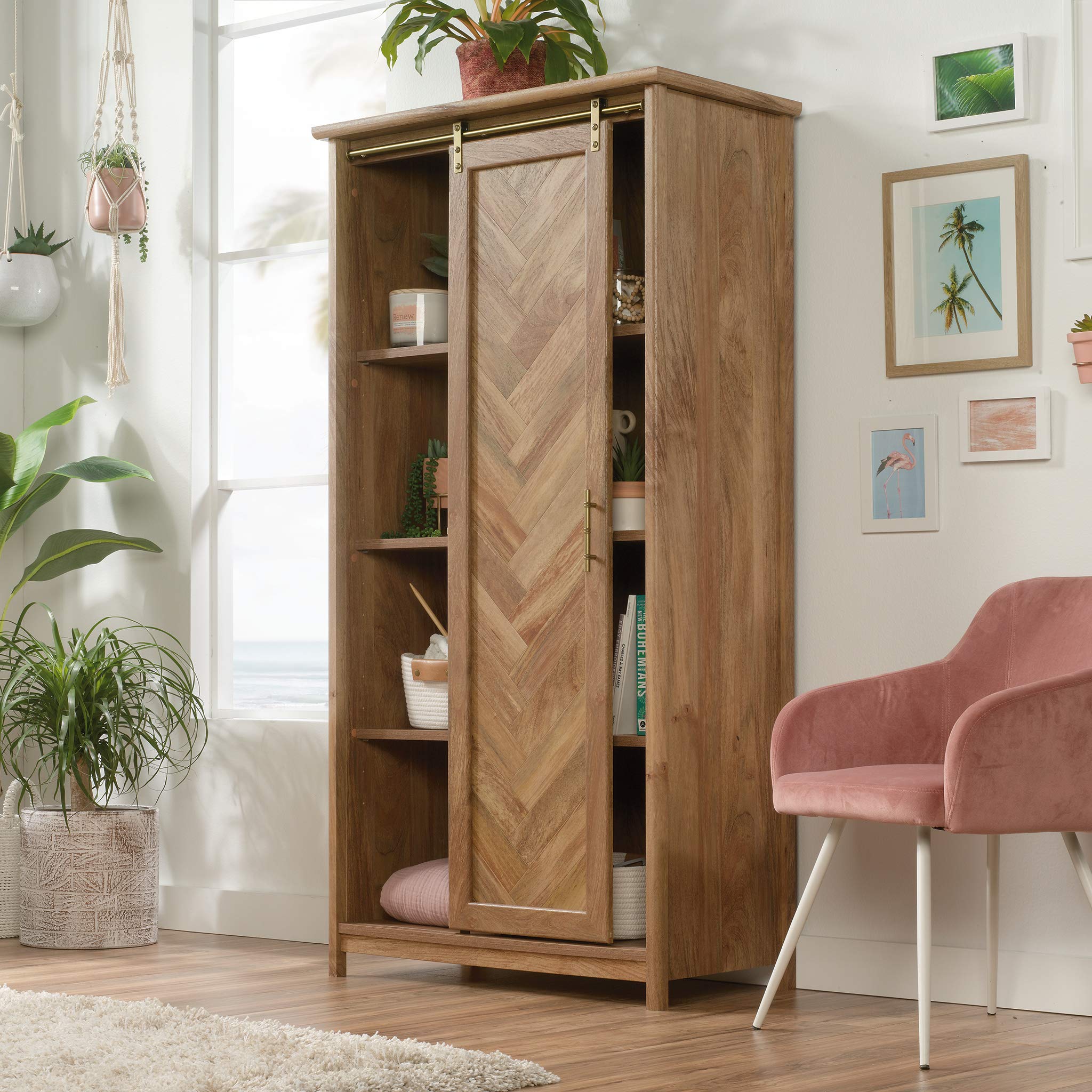 Sauder Coral Cape Storage Cabinet with Sindoori Mango Finish - Pantry Organizer, Kitchen Cabinet for Spice Storage & Home Organization