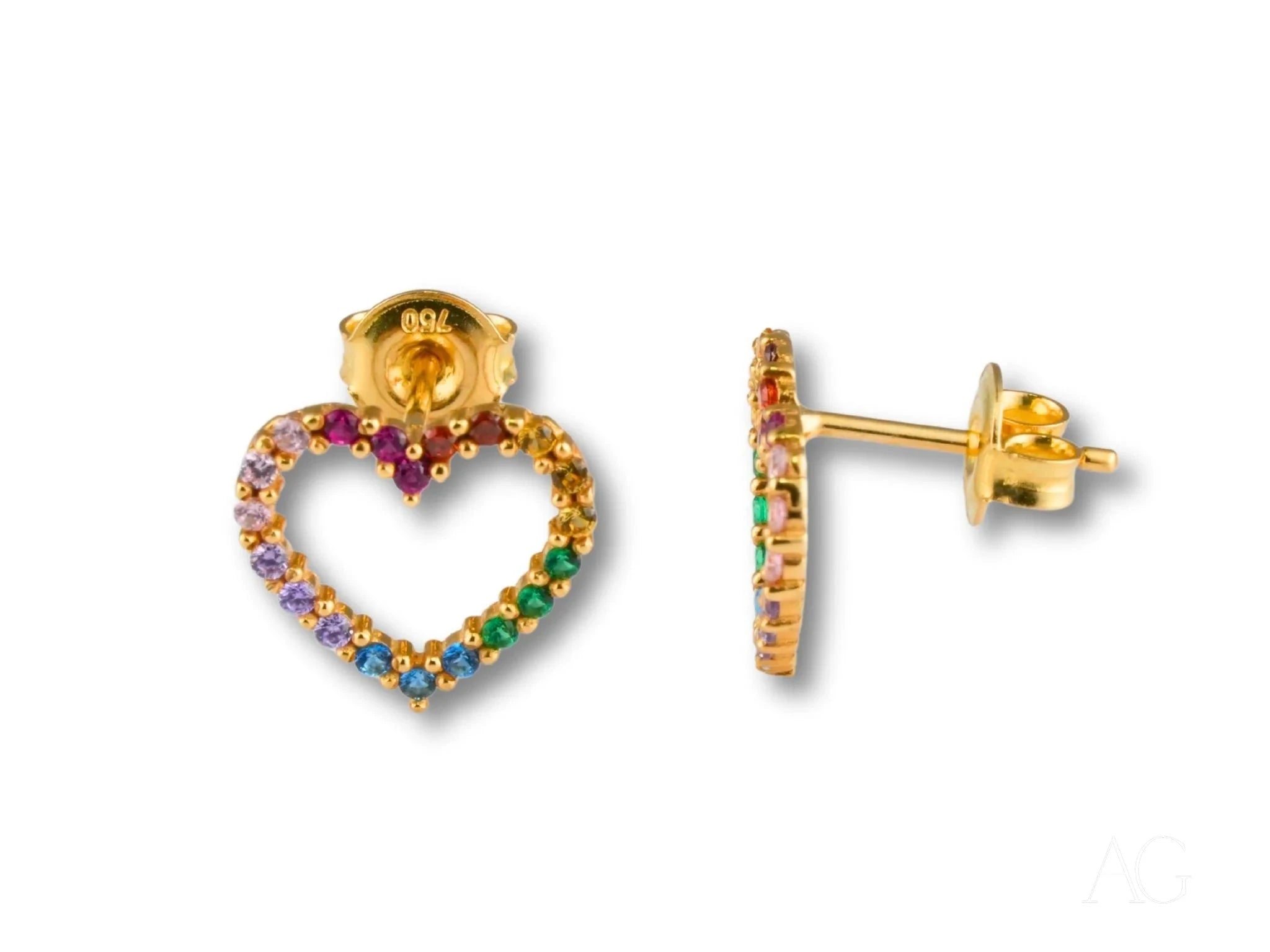 18k Gold CZ Multicolor Heart Earrings for Women - Rainbow Heart Stud Earrings - Perfect Gift for Valentine's Day, Anniversary & Birthday - Elegant Jewelry for Daily Wear & Special Occasions