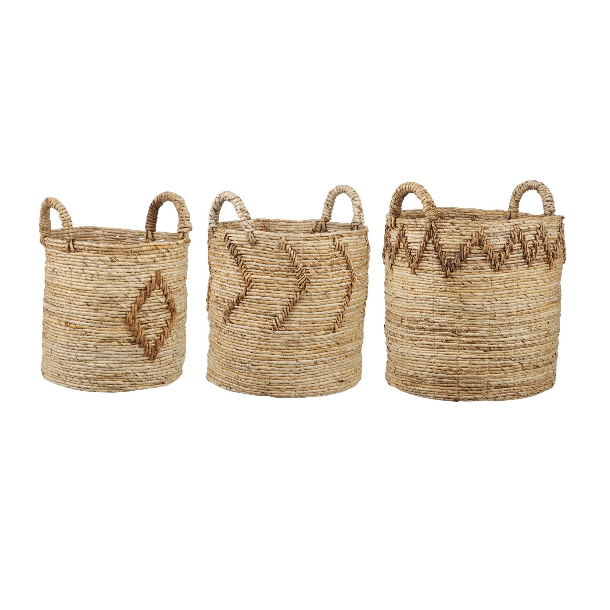 Set of 3 Brown Contemporary Round Storage Baskets 15.75
