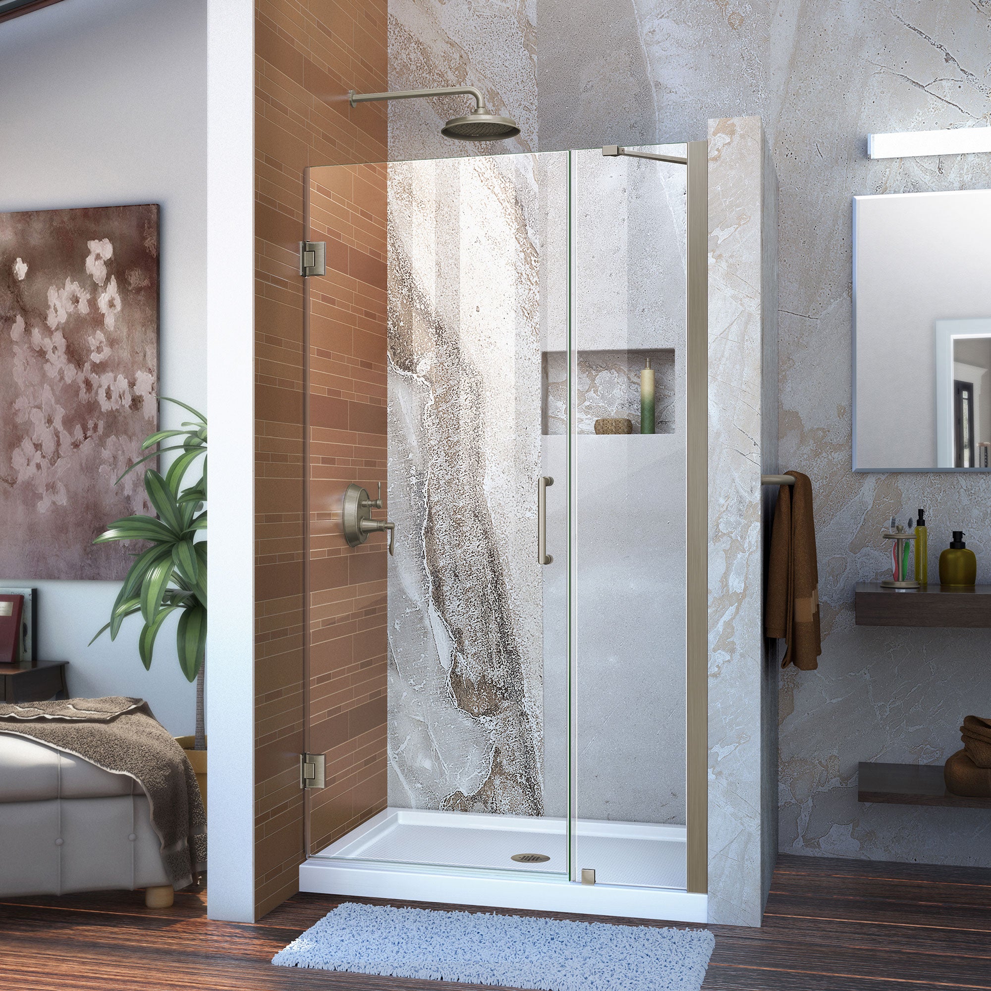 DreamLine Unidoor 37-38 Inch W x 72 Inch H Frameless Hinged Shower Door with Support Arm - Clear Tempered Glass for Bathroom & Walk-In Shower Enclosures