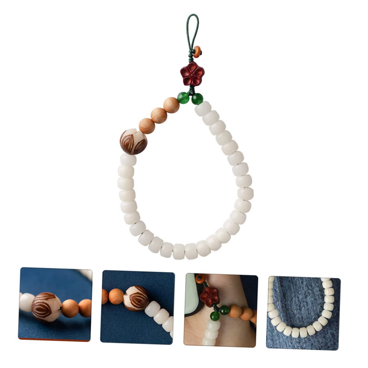 UKCOCO White Jade Bodhi Phone Lanyard - Buddhist Inspired Smartphone Strap with Adjustable Cord for iPhone, Samsung & Android - Perfect for Travel, Work & Daily Use as Phone Charm or Car Hanging Decoration