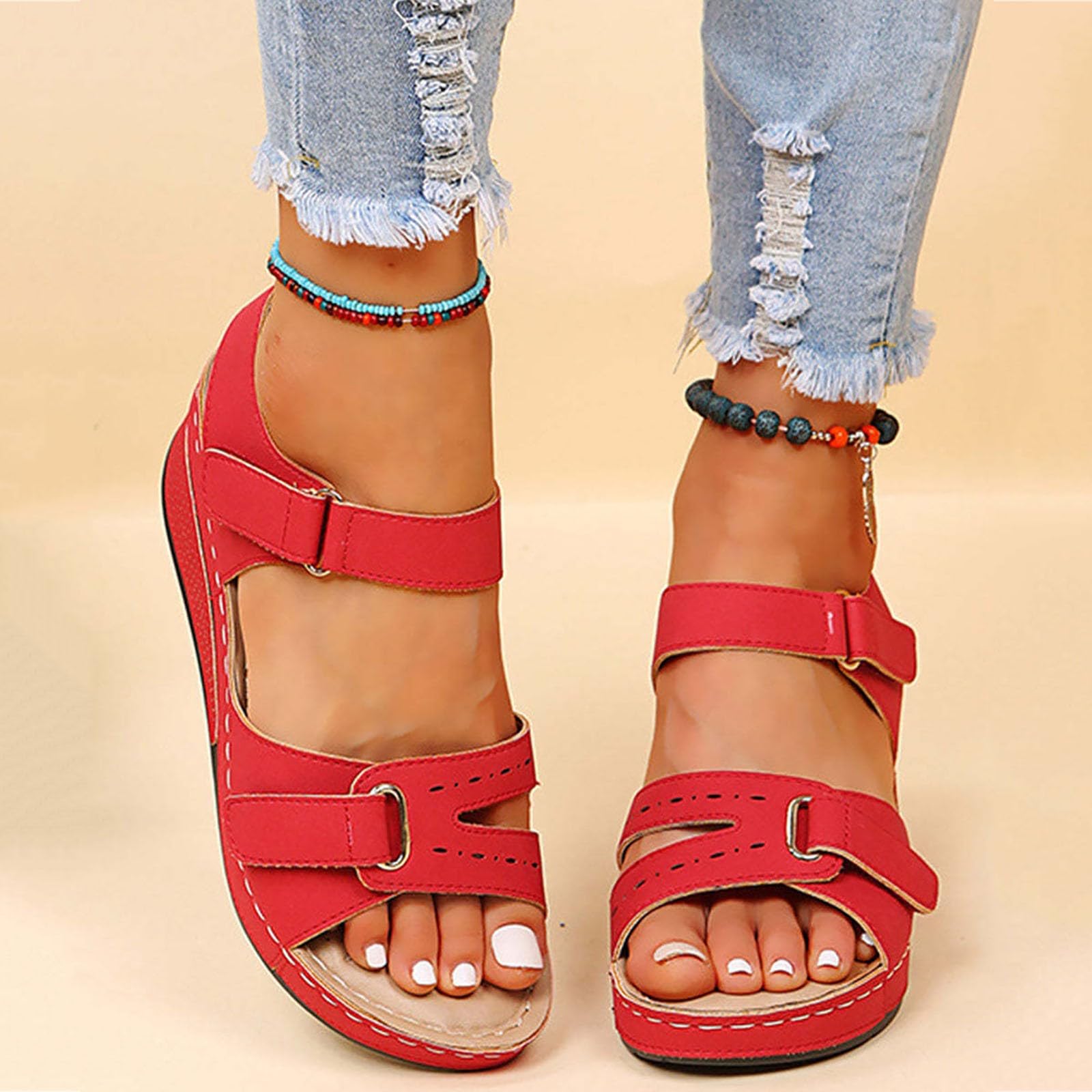 TUQIDEWU Women's Arch Support Sandals 2024 - Comfortable Dressy Wedge Sandals with Metal Buckle & Ankle Strap | Summer Platform Sandals for Walking, Travel & Outdoor Activities