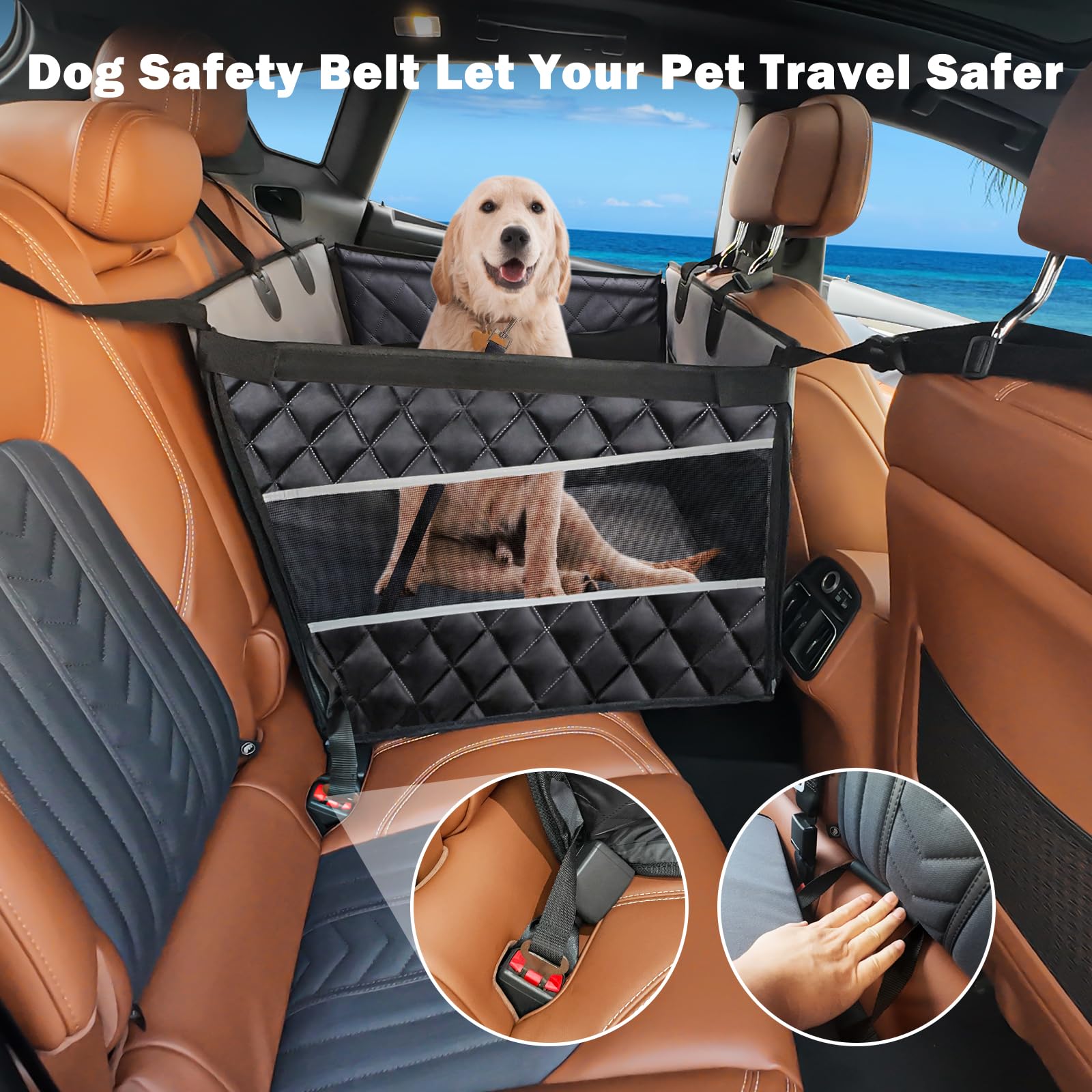 **MIXJOY Waterproof Dog Car Seat for Large & Medium Dogs - Back Seat Extender with Storage Pocket, Pet Seat Cover for Cars, SUVs & Trucks (Large) - Perfect for Road Trips & Travel Adventures**