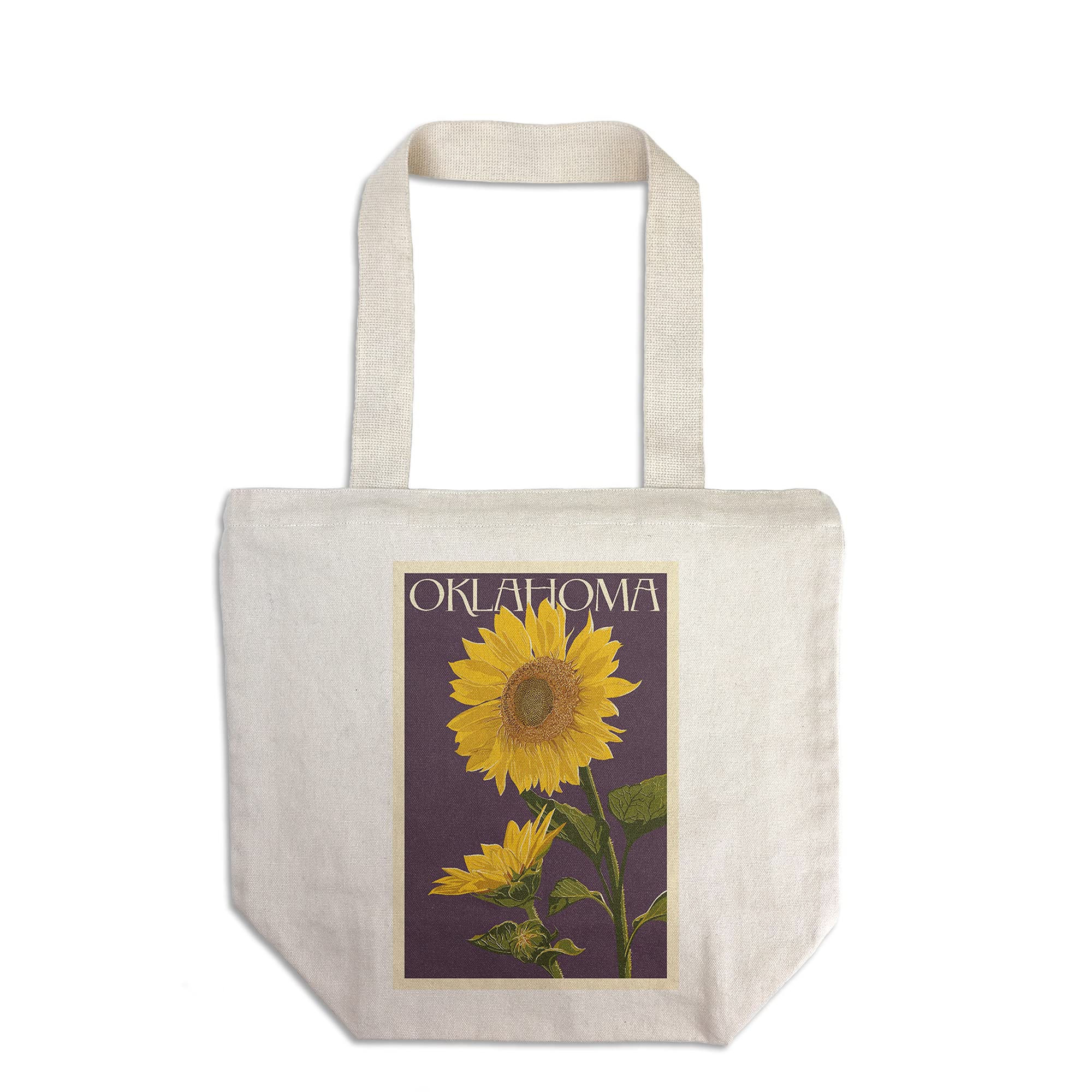 Oklahoma Sunflowers Letterpress Tote Bag - 100% Cotton Canvas Reusable Shopping Bag for Groceries, Beach & Farmers Market