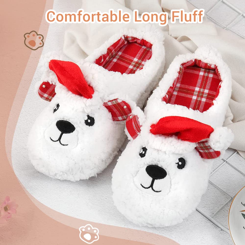 Cozy Fuzzy Animal Slippers for Women & Kids - Non-Slip Memory Foam Winter House Shoes (Dog, Polar Bear, Reindeer Designs) - Perfect for Christmas Gifts, Indoor Comfort & Bedroom Wear