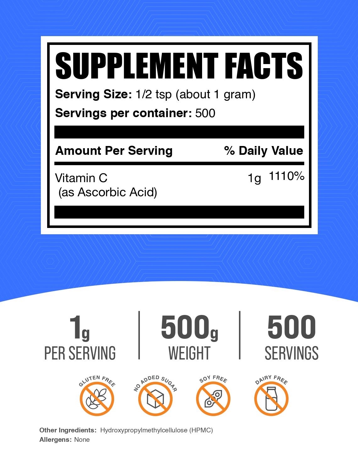 Pure Ascorbic Acid (Vitamin C) Powder - 100% Pure, Non-GMO, Gluten-Free - Boost Immunity & Skin Health - Perfect for Smoothies, Skincare & DIY Supplements