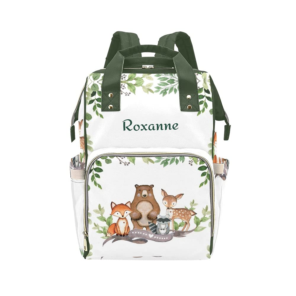Forest Animal Leaf Diaper Backpack - Personalized Baby Nursing Bag, Waterproof Nappy Tote for Travel & Daily Use - Perfect Baby Shower Gift for New Moms
