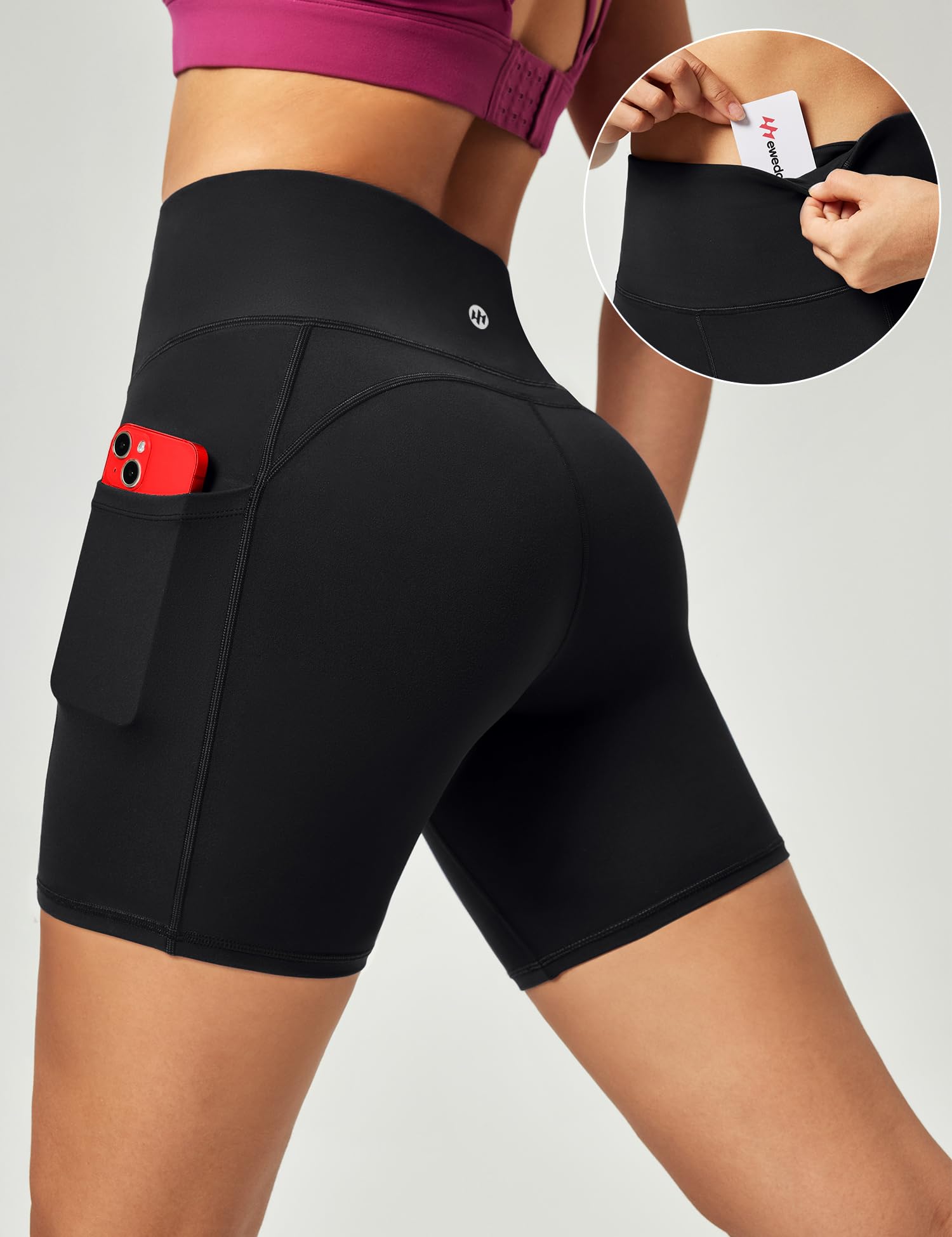 Ewedoos Women's High Waisted Biker Shorts - Tummy Control Workout Shorts with 3 Pockets, Compression Gym Running Yoga Shorts for Women | Perfect for Workouts, Running, Yoga & Everyday Wear