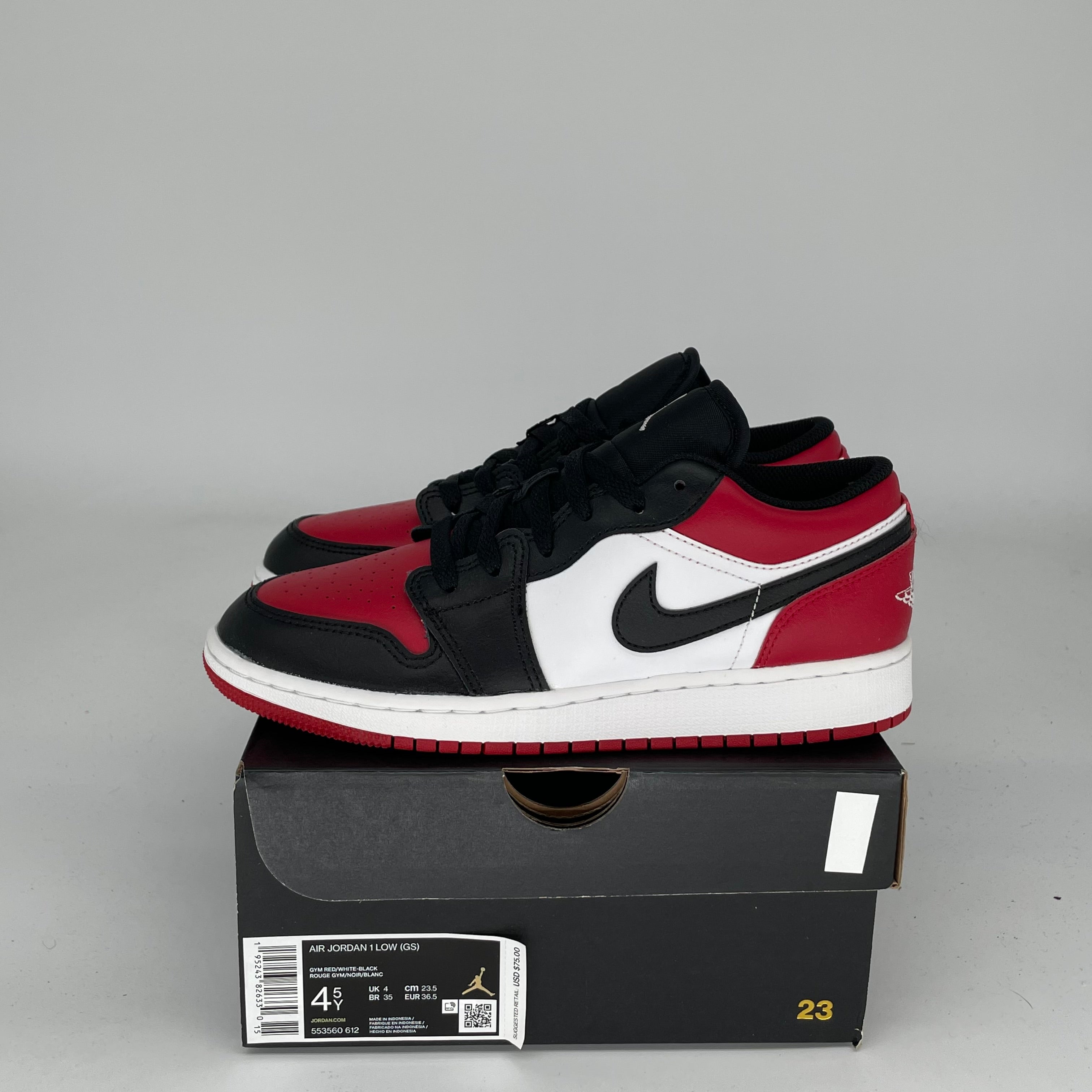AIR JORDAN 1 BRED TOE Men's Basketball Shoes Size 4.5Y (553560-612) - Retro High Tops for Sneaker Collectors & Streetwear Fashion