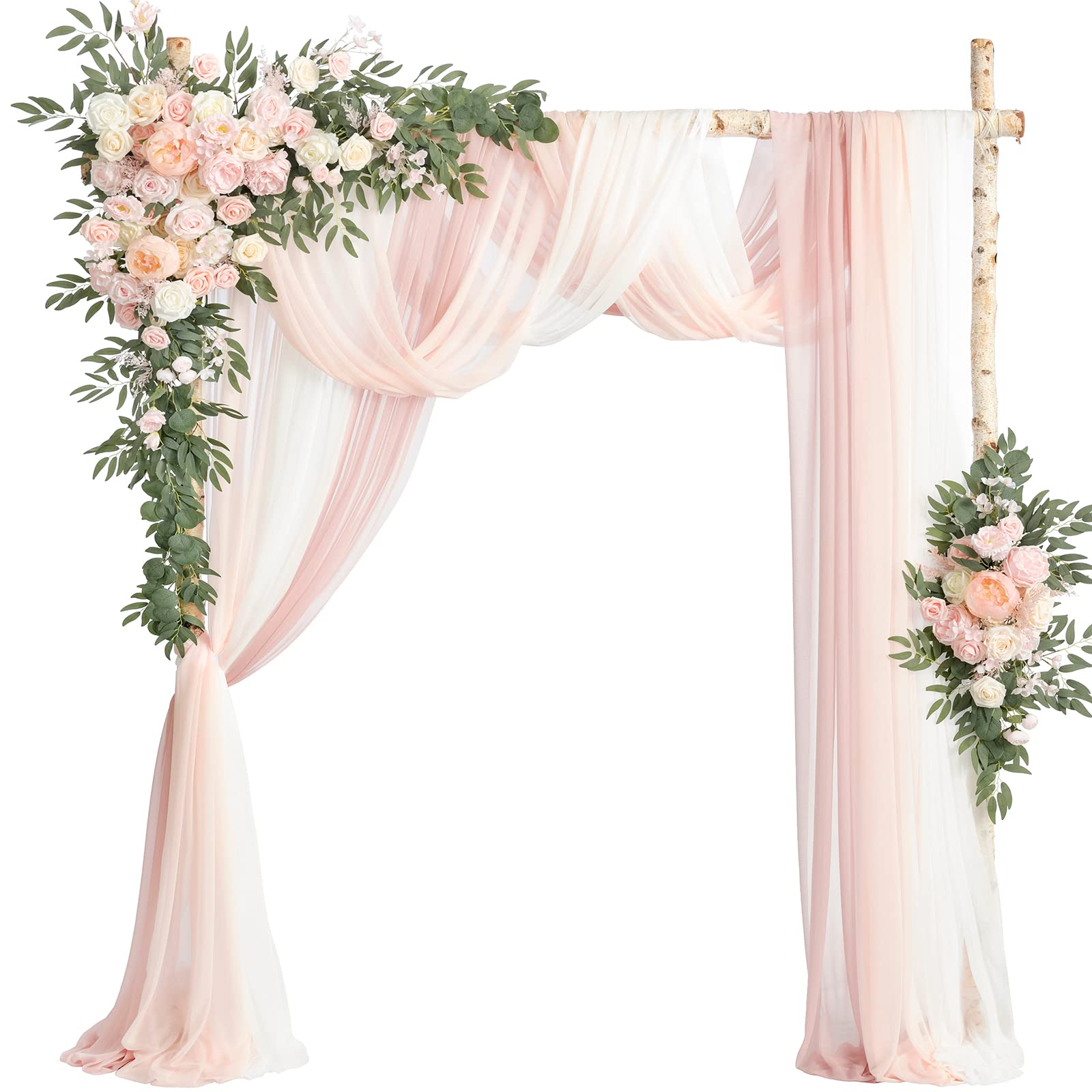 Ling's Moment Artificial Wedding Arch Flowers Kit - 5 Piece Set with 2 Floral Arrangements & 3 Drapes for Ceremony Backdrop, Reception Decor, Bridal Shower, and Outdoor Wedding Decorations