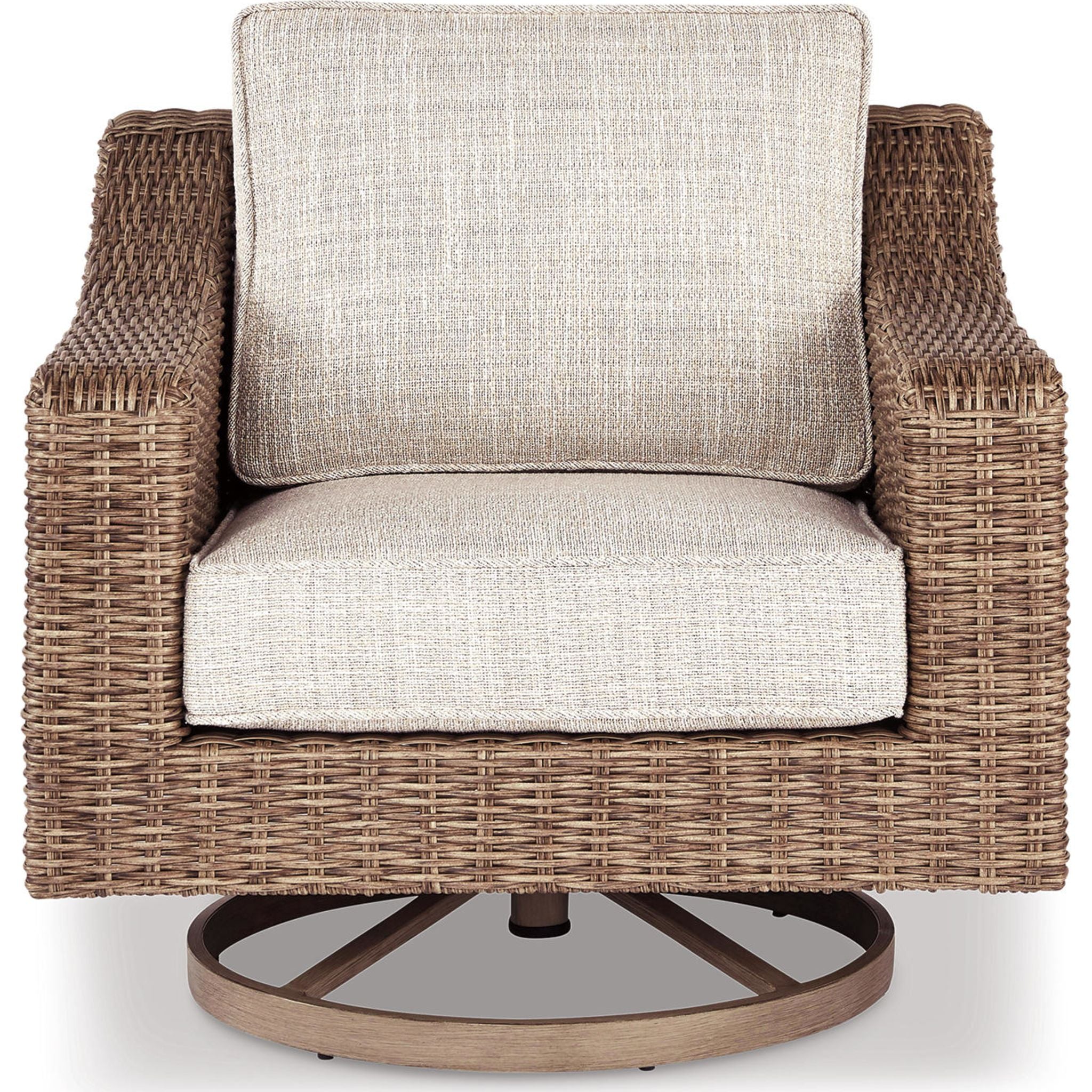 Beachcroft Outdoor Swivel Lounge Chair with Cushion - White/Beige - Perfect for Patio, Poolside, Garden & Backyard Relaxation