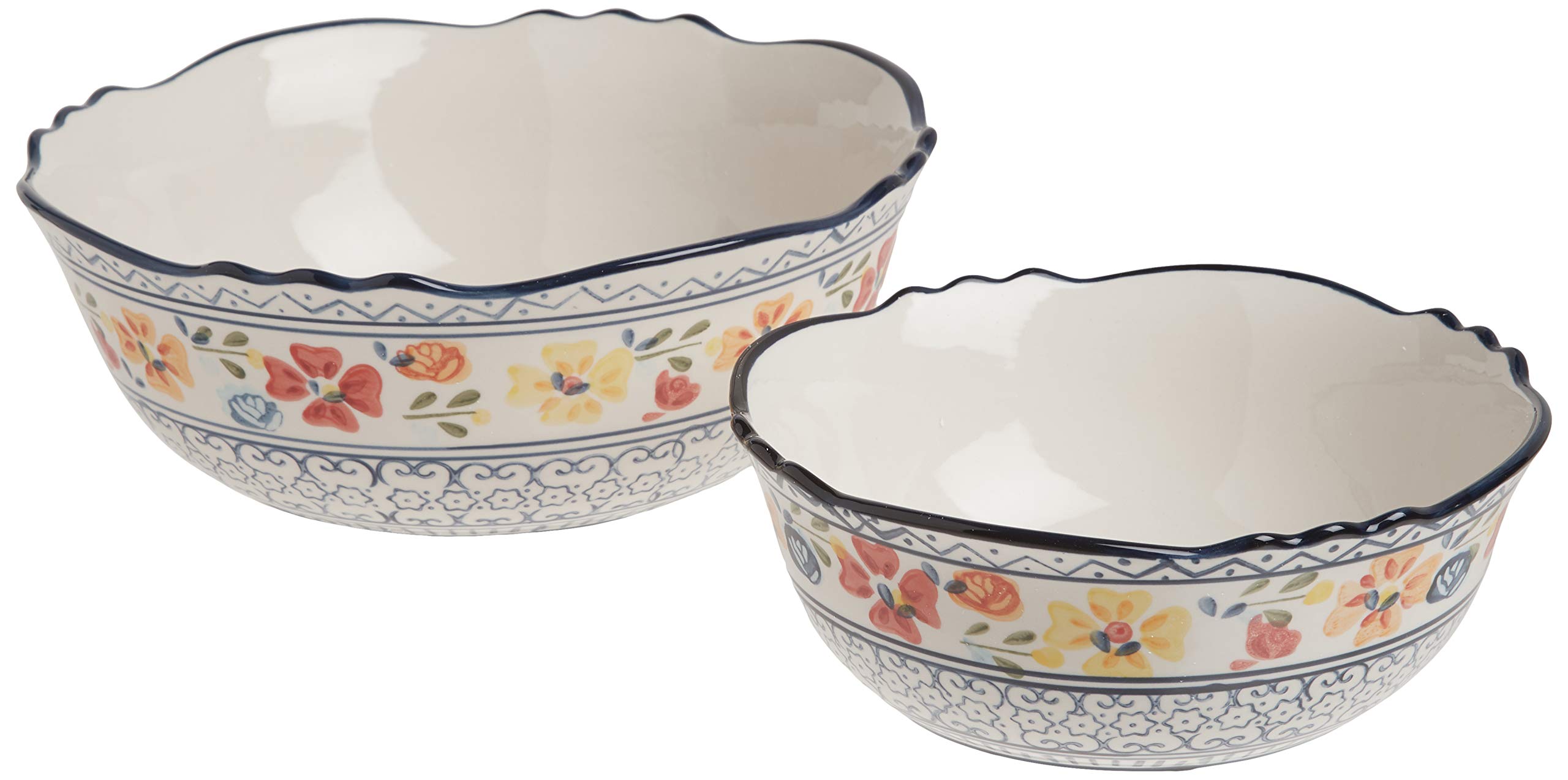 Gibson Elite Hand-Painted Dinnerware Set - 2-Piece Serving Bowls, Luxembourg Style - Perfect for Formal Dining & Holiday Entertaining