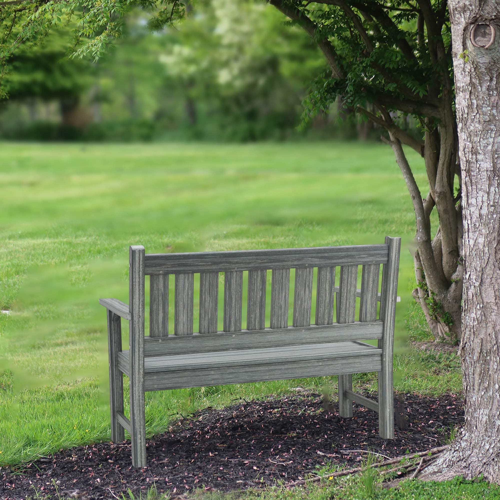 Outdoor Bench for 2 - Durable Poly Lumber Garden Bench for Patio, Porch & Park - Weather-Resistant Grey Seating (Perfect for Backyard, Deck & Outdoor Relaxation)